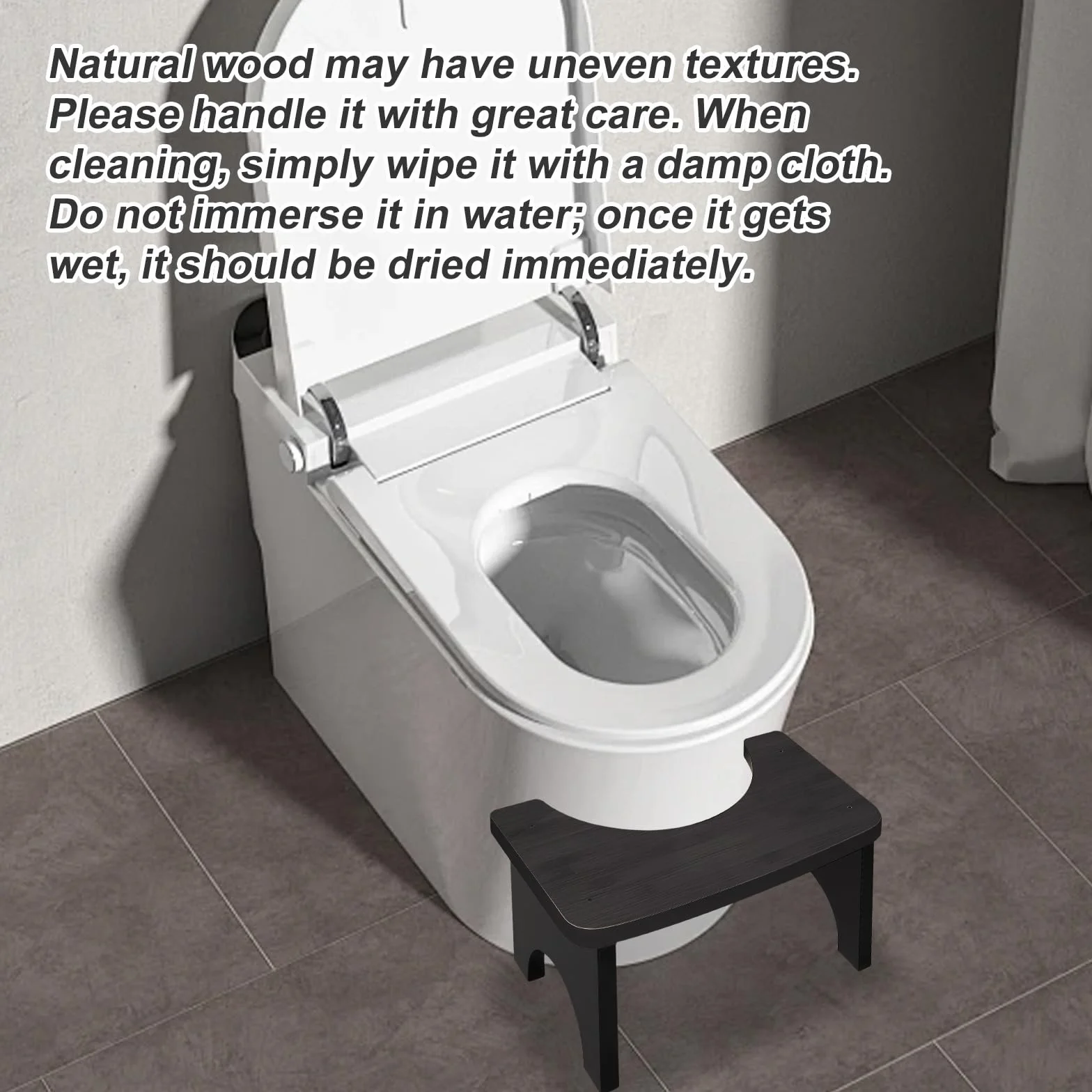 Drewniany taboret toaletowy dla dorosłych i dzieci: 37 × 20 × 17 cm, ergonomiczny, antypoślizgowy, taboret toaletowy dla lepszego wypróżnienia, do toalety, łazienki, kolor czarny