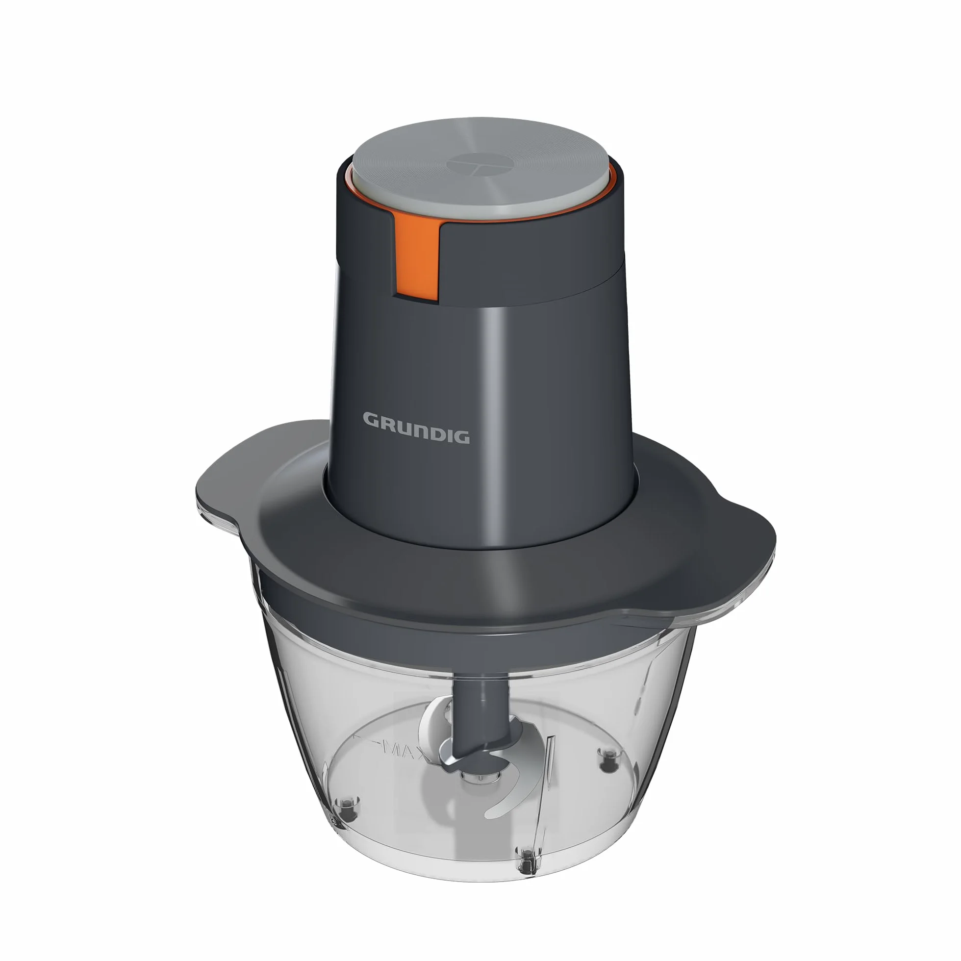 Grundig CH 5320 rozdrabniacz, 500 W, 2 noże ze stali nierdzewnej, szklany pojemnik 0,5 l, 2 stopnie, podkładka antypoślizgowa, obsługa jedną ręką, blokada bezpieczeństwa, szara/terakota