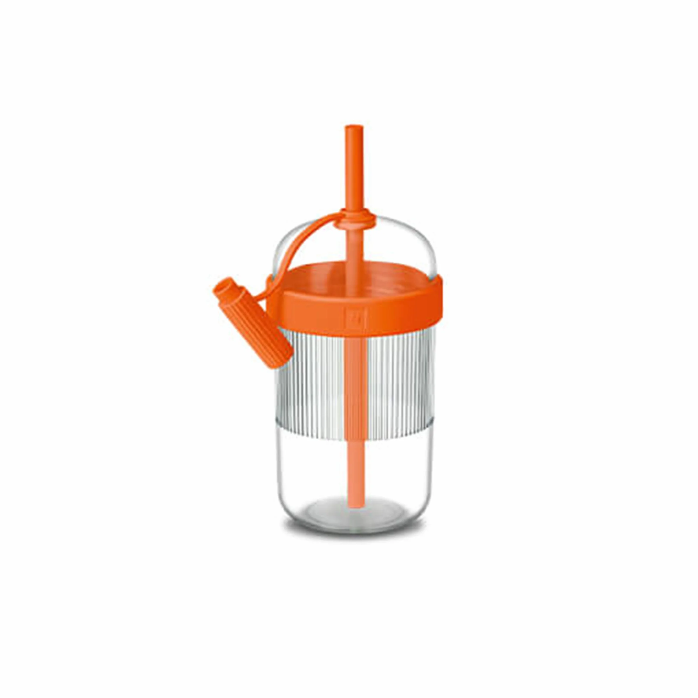 Nespresso Nomad Tumbler mandarynka, 540 ml, tritan, silikon, polietylen, szczelny, izolowany próżniowo, nowoczesny, przezroczysty, wielokrotnego użytku, cylindryczny, podróżny, zimne napoje, kubek