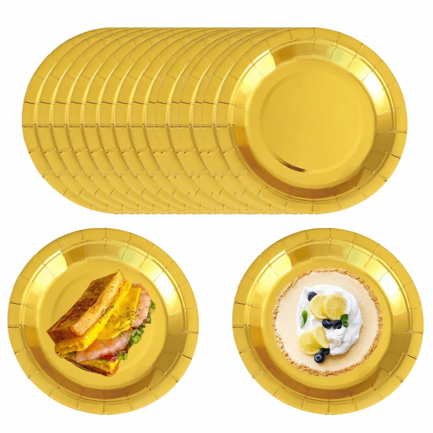50 złotych talerzy deserowych, talerz urodzinowy, talerze kartonowe, 7 cali / 18 cm, złote talerze papierowe, na święta, Boże Narodzenie, wesela, urodziny