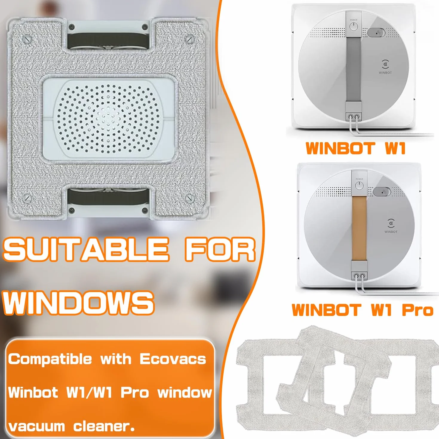 8 szt. mopa podkładki PE do czyszczenia robota Ecovacs WINBOT W2 Omni W2 W1 PRO W1, skutecznie czyszczą plamy i kurz z okien, zmywalne chusteczki z mikrofibry do czyszczenia