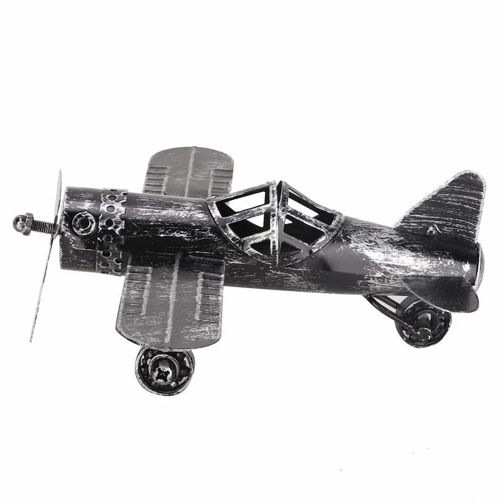 Hztyyier Vintage samolot model z kutego żelaza samolot dwupłaszczyzna do zdjęć rekwizyty Boże Narodzenie dekoracja domu ozdoba (czarny)