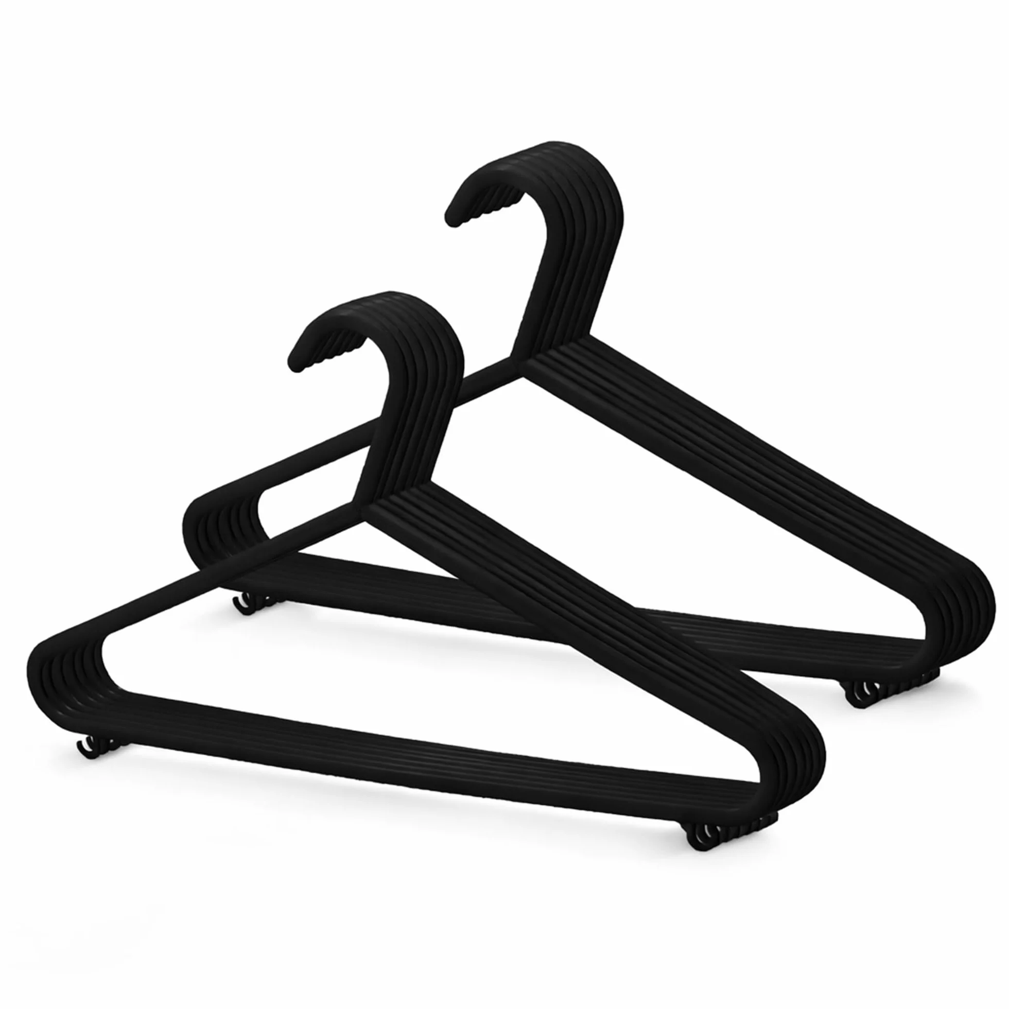 KEPLIN Plastikowe wieszaki na płaszcze dla dorosłych – 25 szt., kolor czarny, mocne wieszaki na ubrania do drążka na ubrania i szafy, wieszak na ubrania z spodniami garniturowymi i klipsami,
