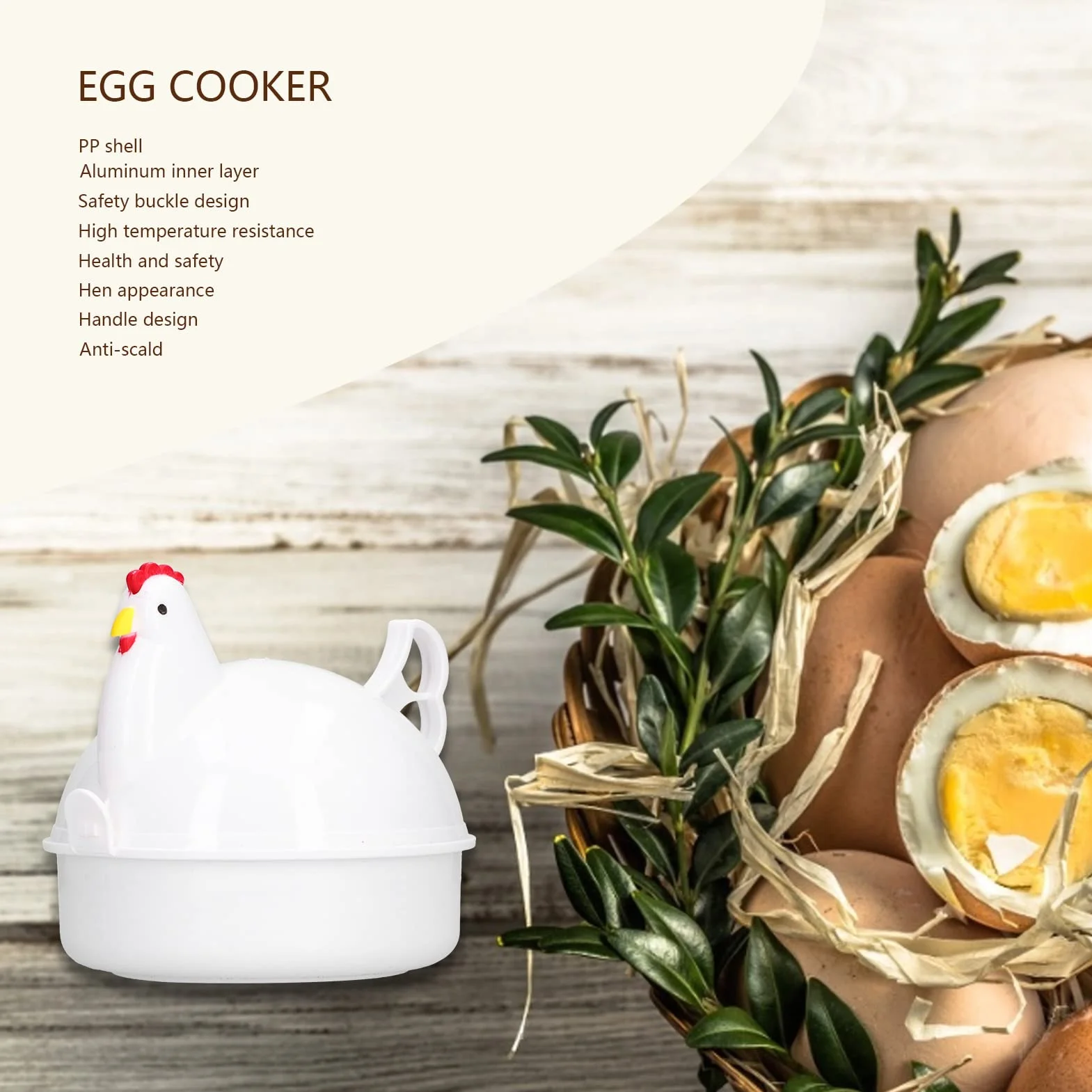 Tyenaza Egg Cooker, 4 Eggs Chicken‑Shaped Heat Microwave Eggs Boiler for Home Kitchen(12.3X13cm)