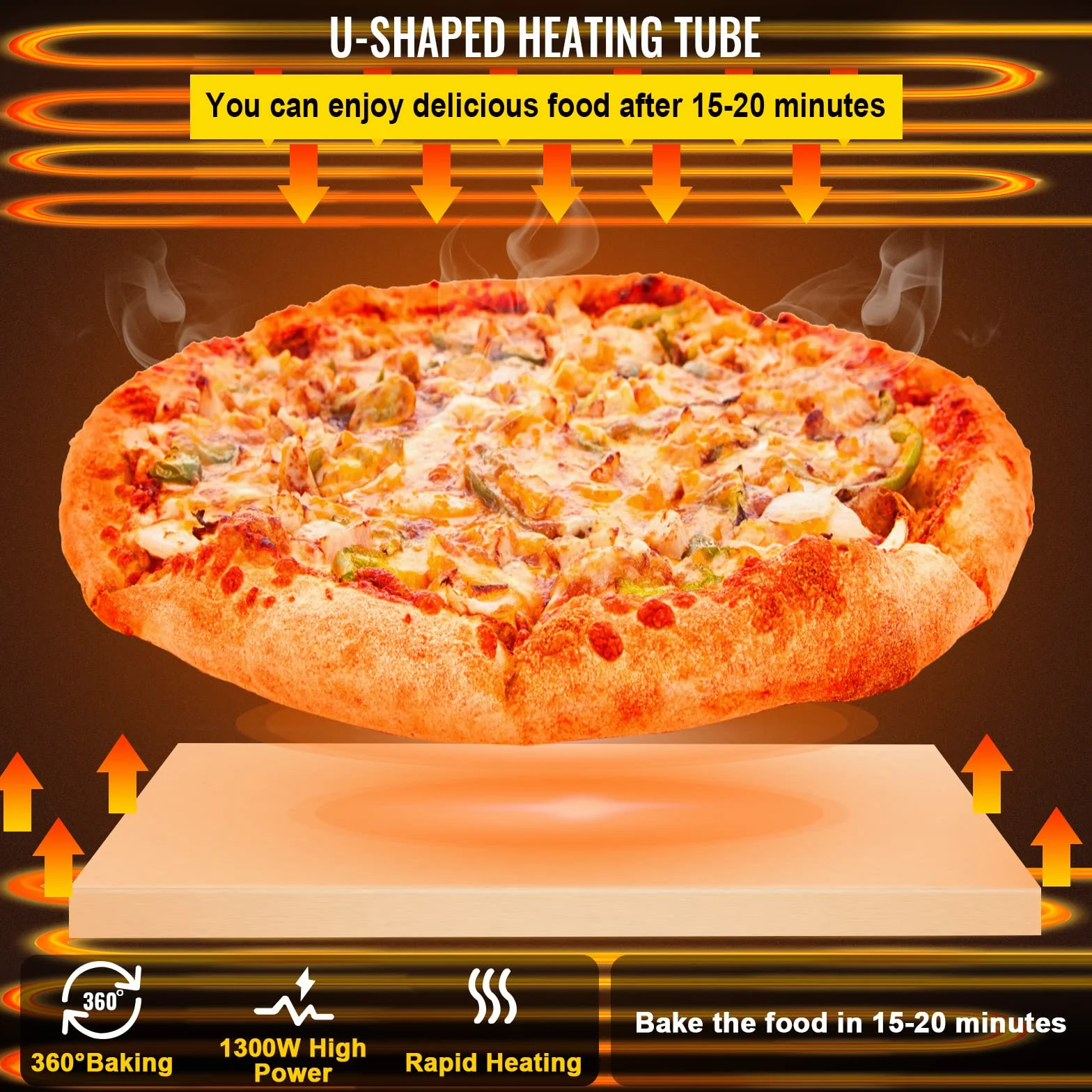 VEVOR Elektryczny piec do pizzy na desery, mięso, ryby, jednokomorowy 2000W, oświetlenie wewnętrzne, piekarnik elektryczny z regulacją temperatury 50-350 ℃ Kamień do pizzy o średnicy 14 cali, Srebrny