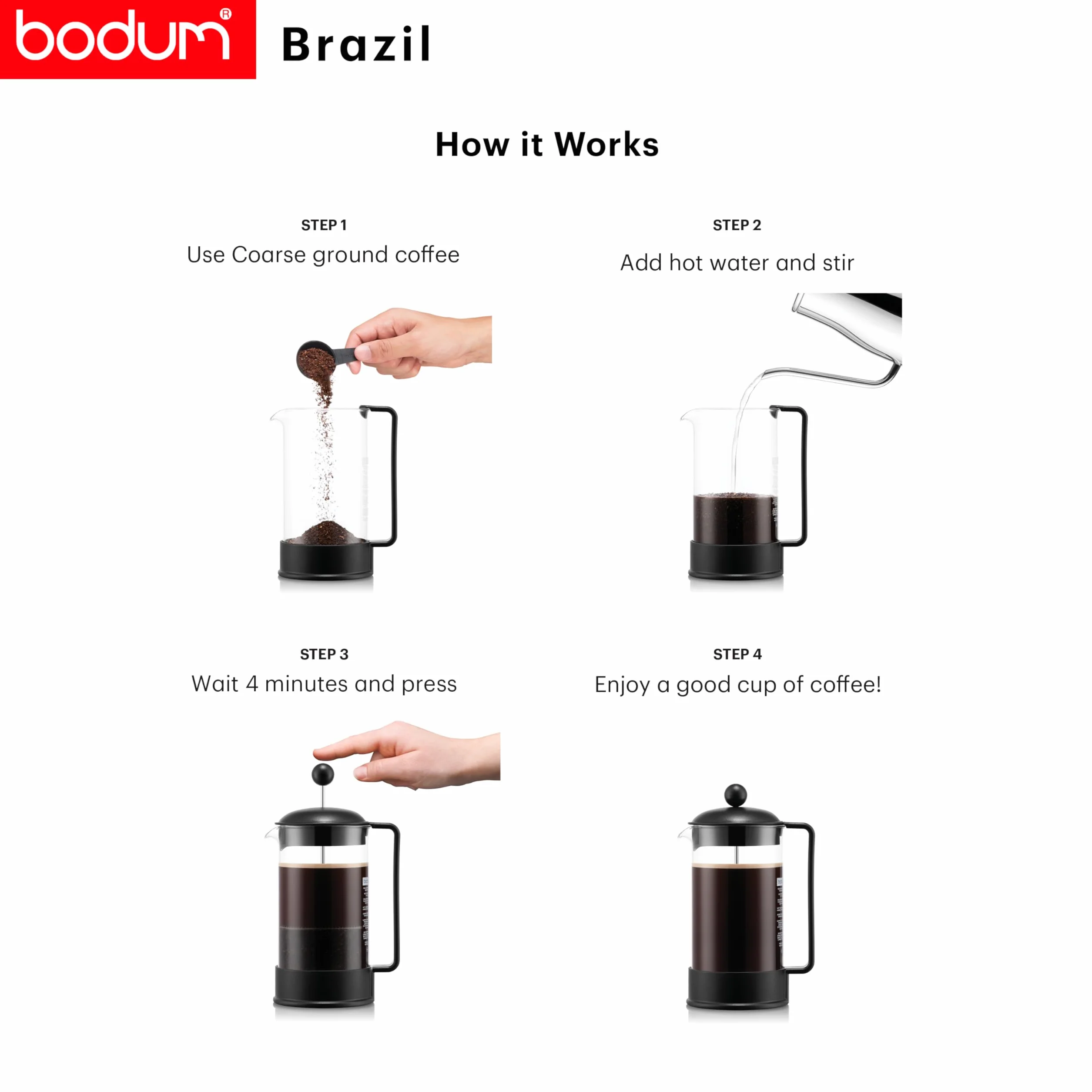 Bodum BRAZIL:,1548-01, zaparzacz do kawy, AA88 filiżanek, 1 l, czarny
