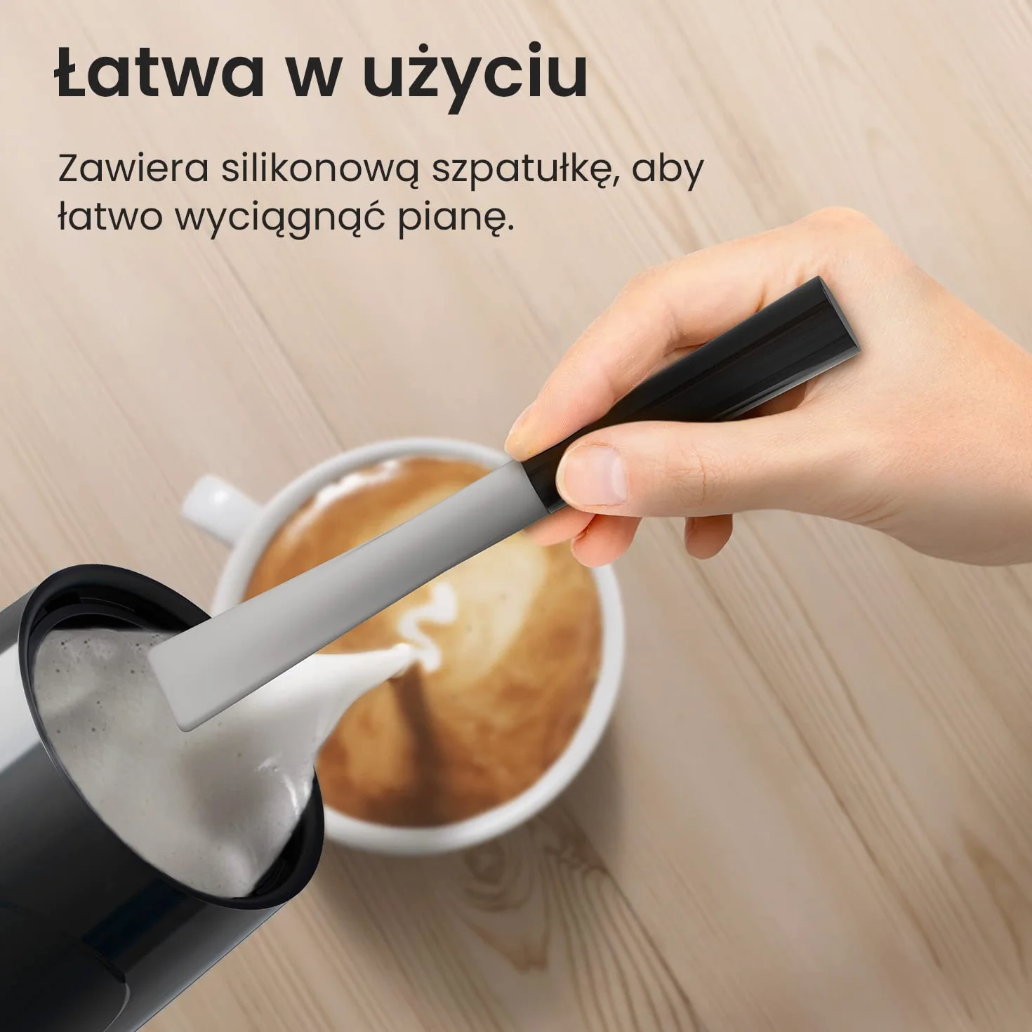 ProBreeze Elektryczny Spieniacz do Mleka 4w1 na Ciepło i Zimno, Podgrzewacz Ubijacz, Mikser do Śmietanki, Cichy, do Kawy Cappuccino Frappe Gorącej Czekolady, Czarny