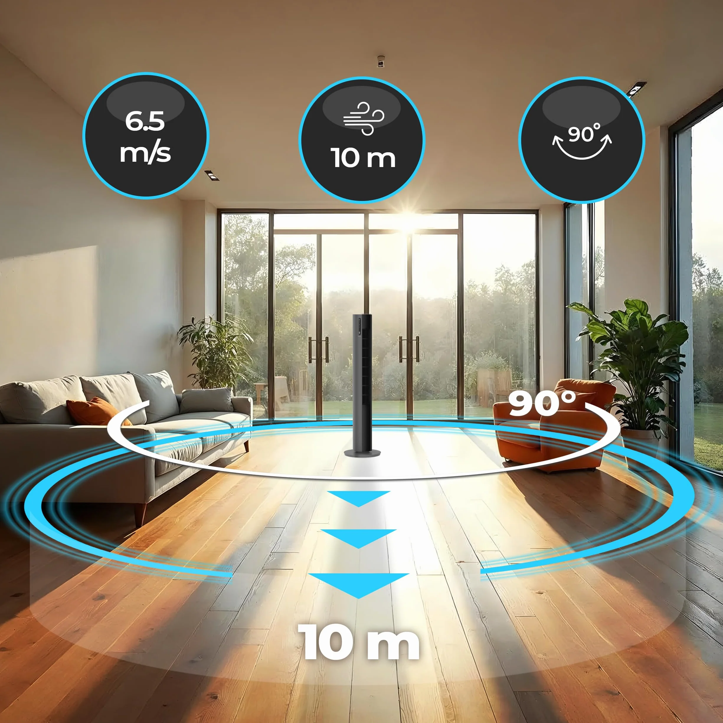 Wentylator kolumnowy 110cm PURE Jonizacja Plazmowa WiFi Tuya Smart Life, 12 prędkości, 30W, Timer 12h, Bardzo cichy wiatrak stojący z pilotem, Tower Fan, Nowoczesny klimatyzer wieżowy, Szary