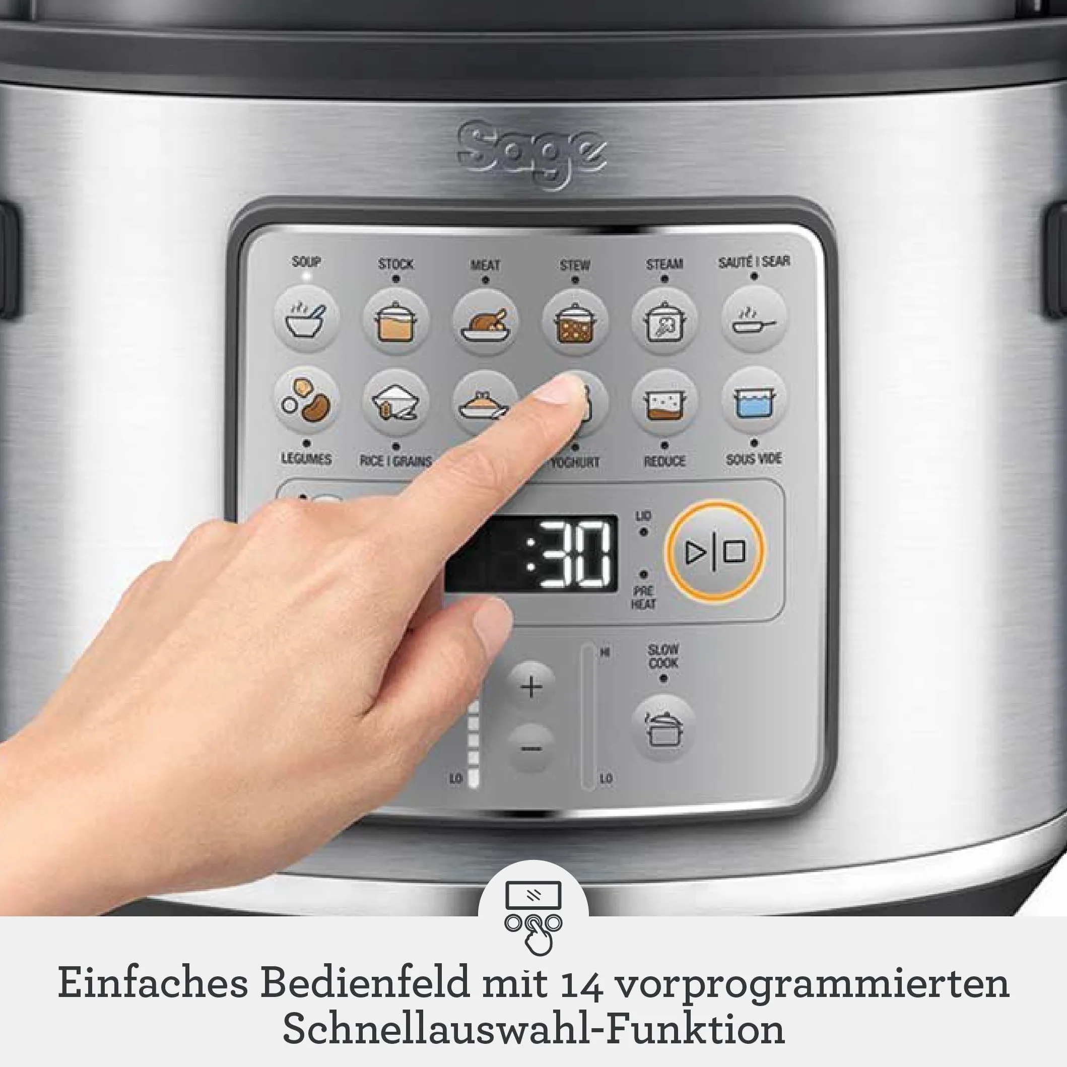 Sage Fast Slow Go - Gotowanie pod ciśnieniem, wolne gotowanie, smażenie, gotowanie na parze, duszenie, robienie risotto, Szczotkowana Stal Nierdzewna