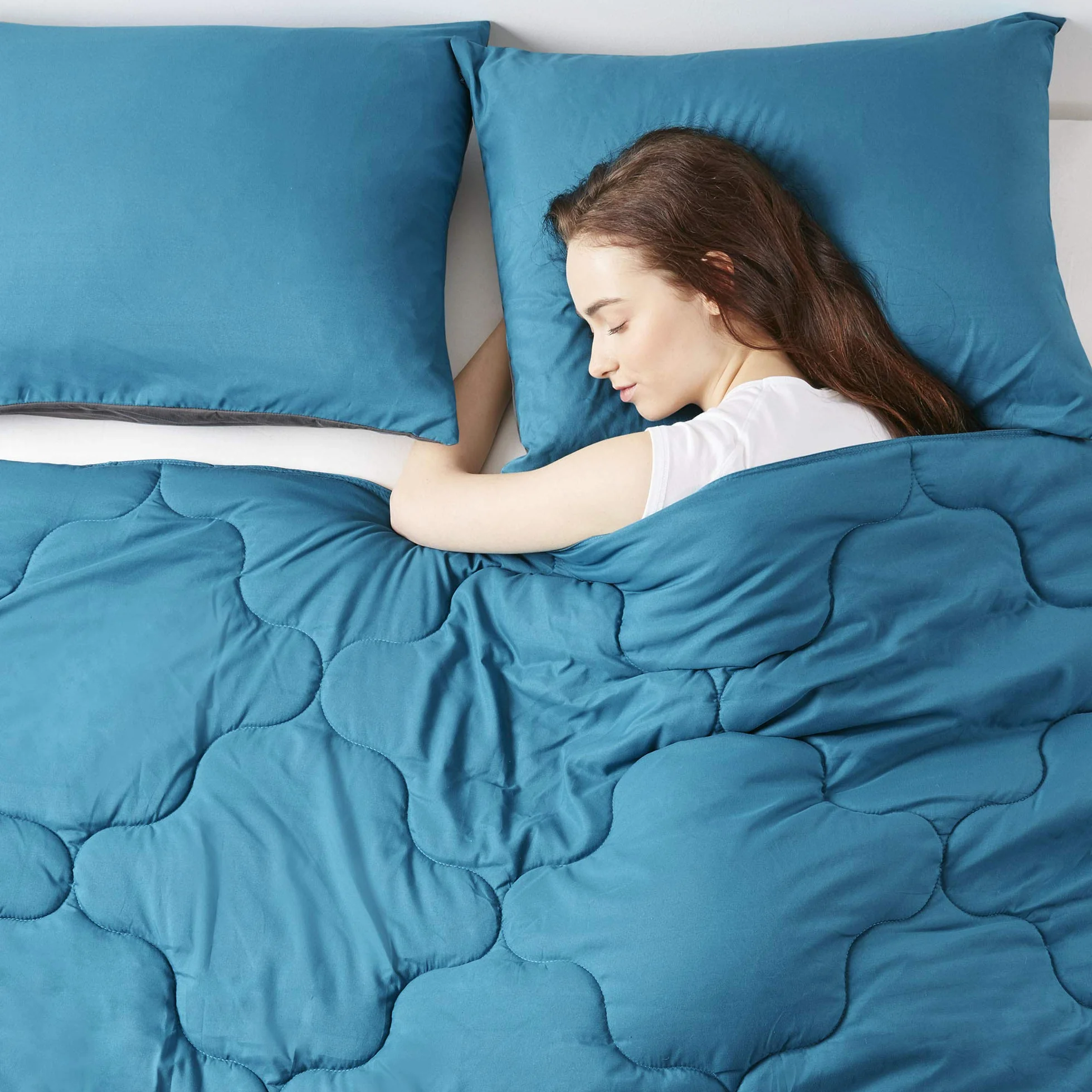Comfort Spaces Vixie Reversible Comforter Set - Trendy Casual Geometric Quilted Cover, All Season Down Alternative Cozy Bedding, Matching Sham, Teal/Charcoal, Full/Queen 3 piece
