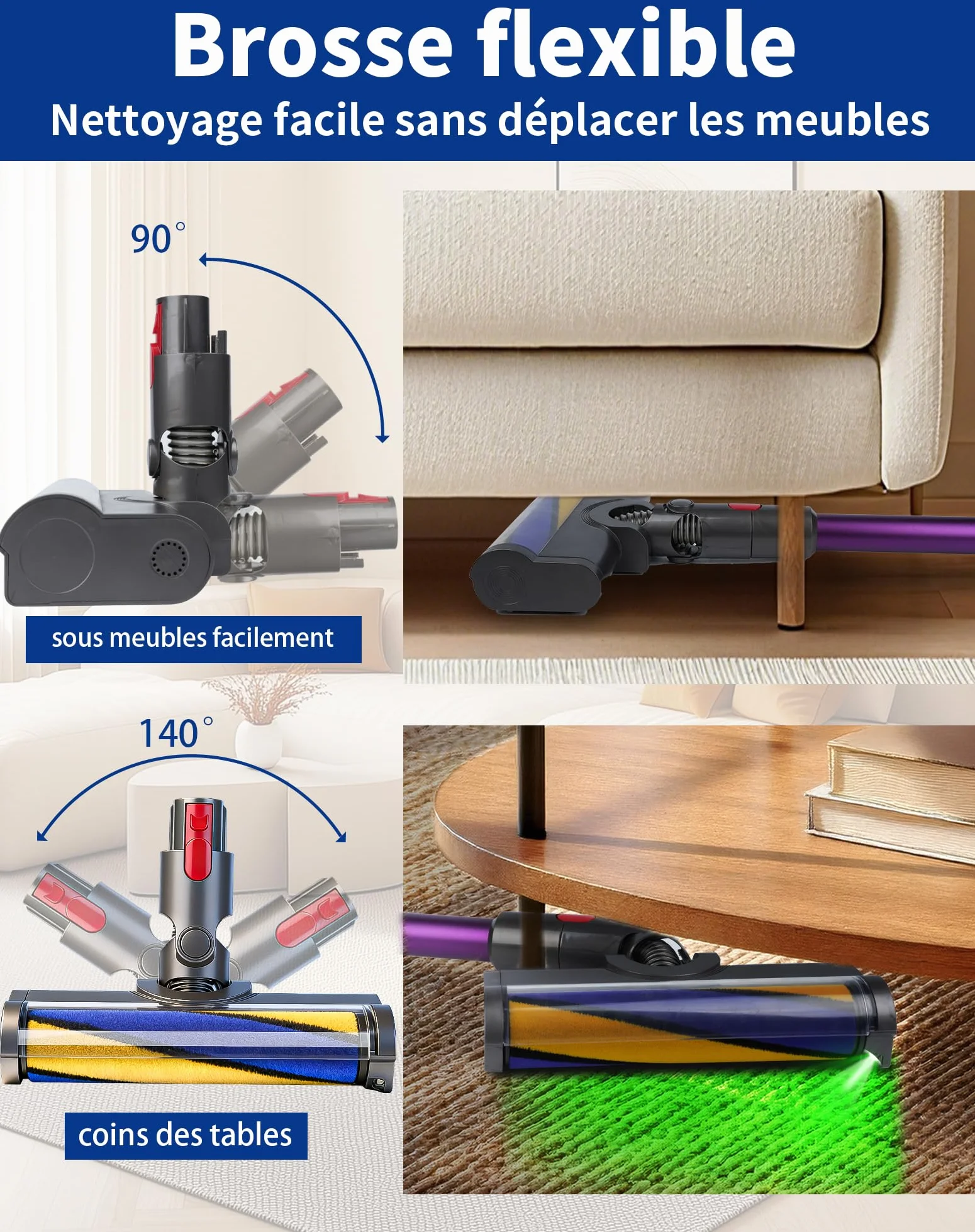 Szczotka do Dyson V7 V8 V10 V11 V15 – Głowica z zielonym światłem LED ujawniająca i zasysająca niewidoczny kurz – Szczotka silnikowa do odkurzacza Dyson – Końcówka zamienna do twardych podłóg