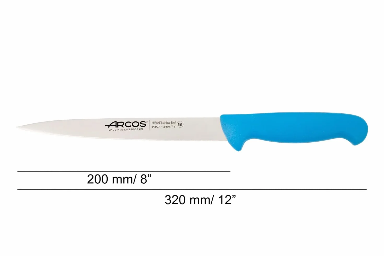Arcos 295223 seria 295 2900-filet nóż ostrze nitrum 190 mm (7,48 cala) uchwyt polipropylenowy niebieski 18/8 stal nierdzewna