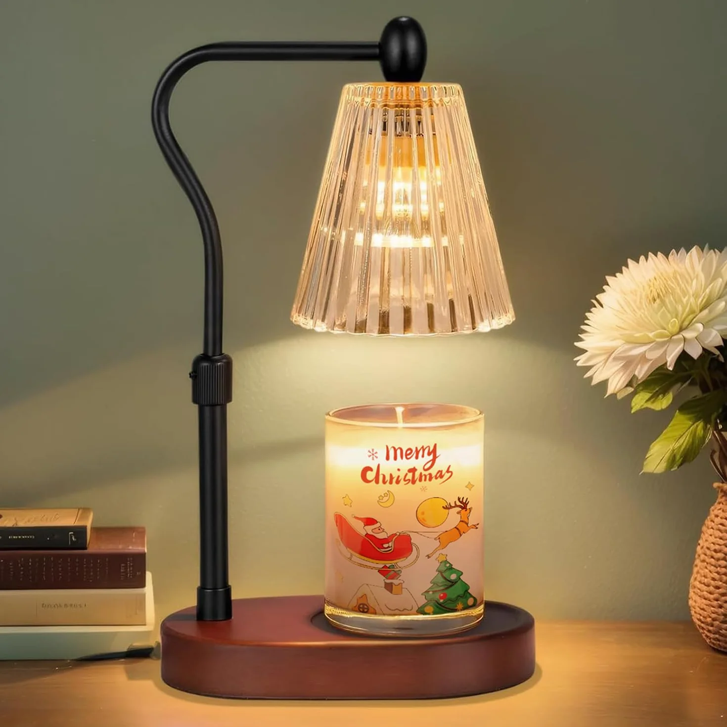 Loowoko Podgrzewacz świec, ciepła lampa z timerem i ściemniaczem, regulacja wysokości, z 2 żarówkami, lampa do świec zapachowych w szkle, dekoracja, brązowa