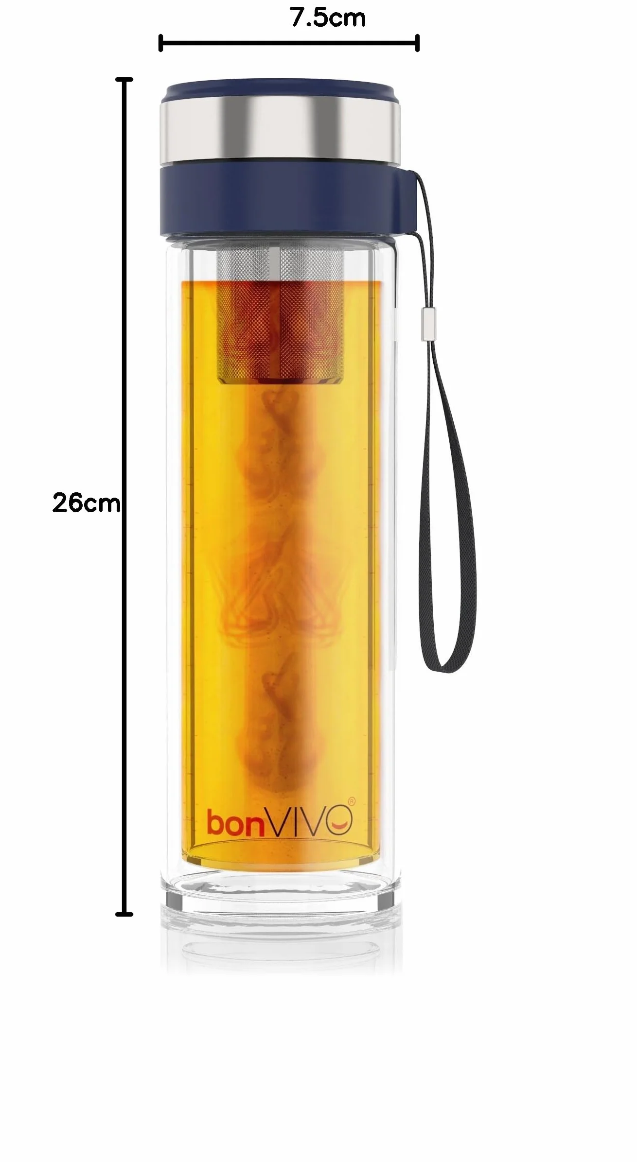 bonVIVO® - VitaliTEA Szklany kubek podróżny z zaparzaczem ze stali nierdzewnej 450 ml