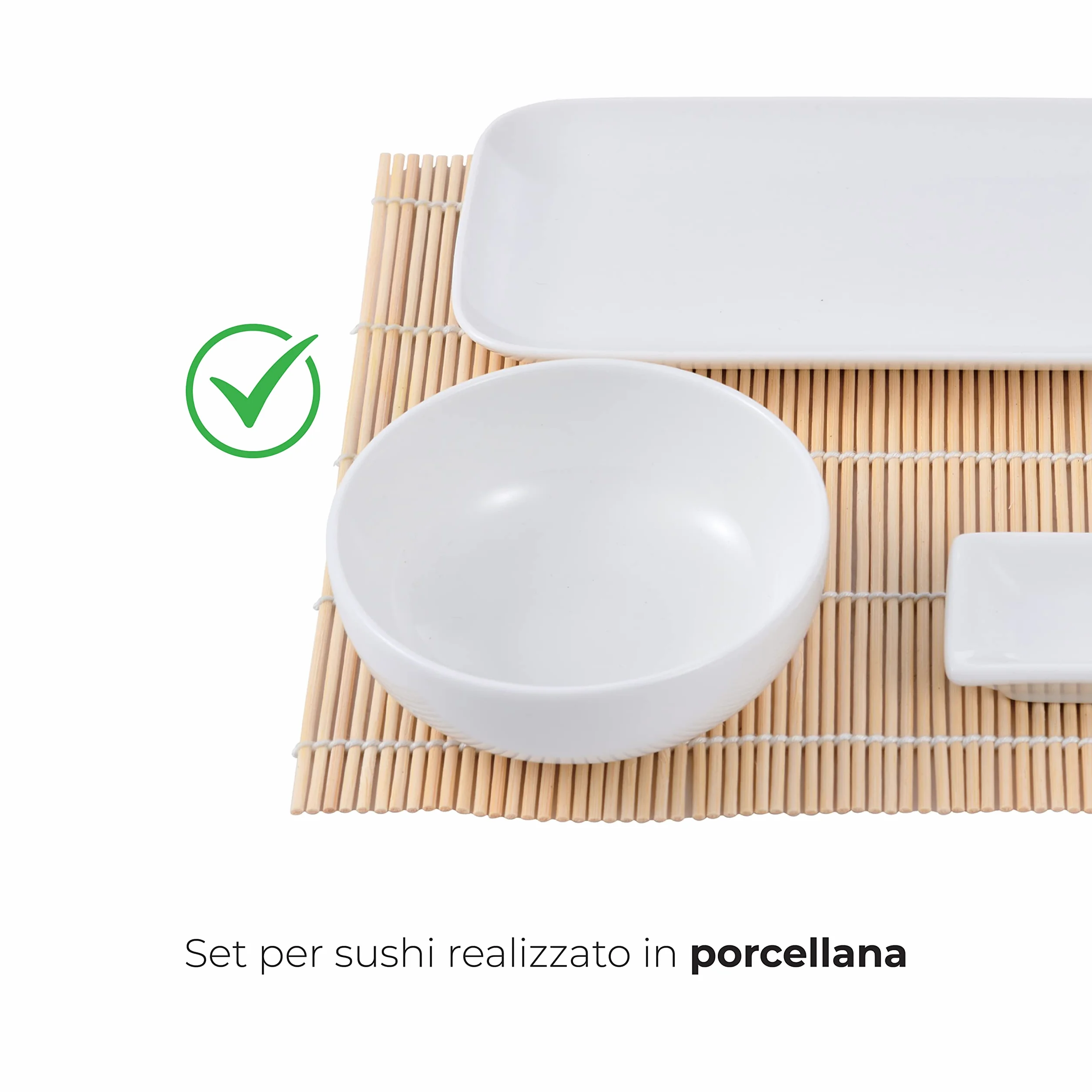 MasterPRO BGMP-11010 zestaw DE 12 Pieces (PORCELANA + Bambu + Madera) Bergner Coleción talerze do sushi, połączenie