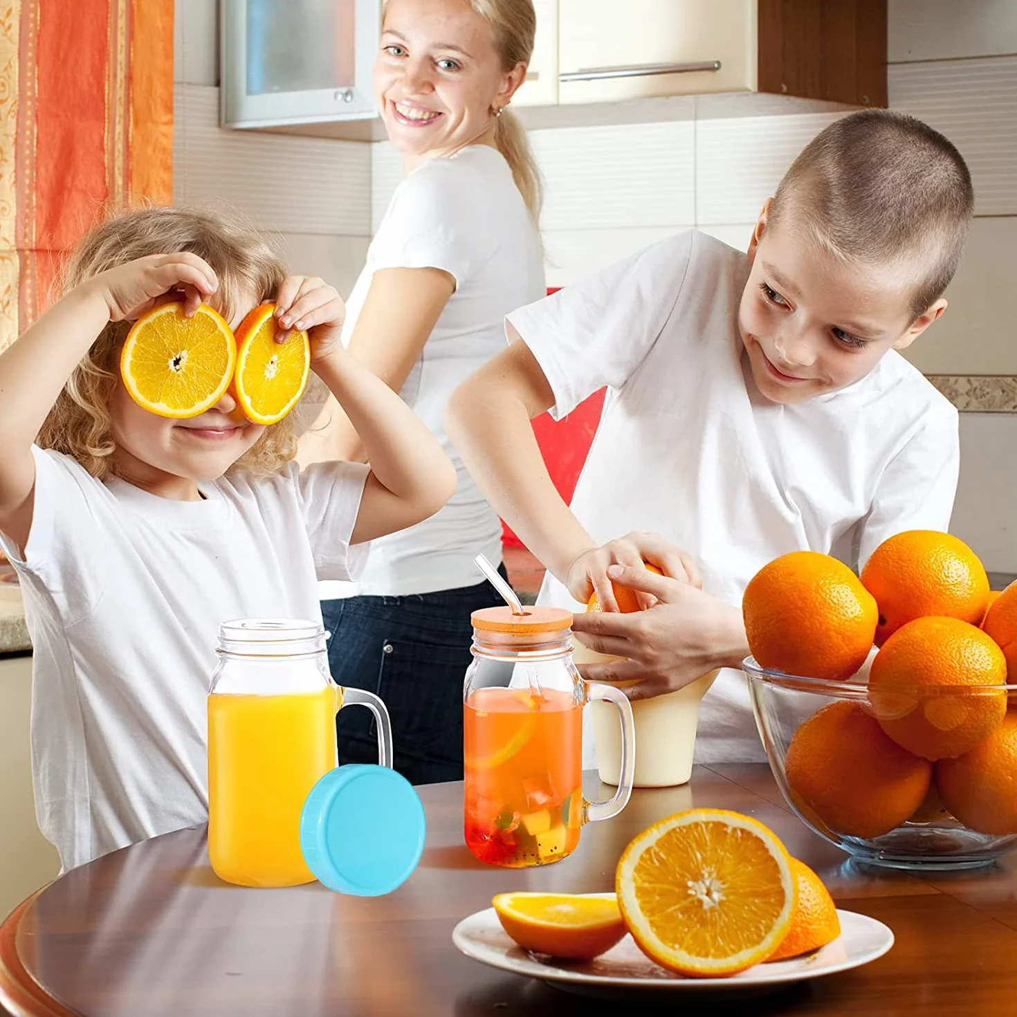 Zestaw szklanek z pokrywkami i słomkami 400ml, kieliszki koktajlowe i słoiki Mason na napoje