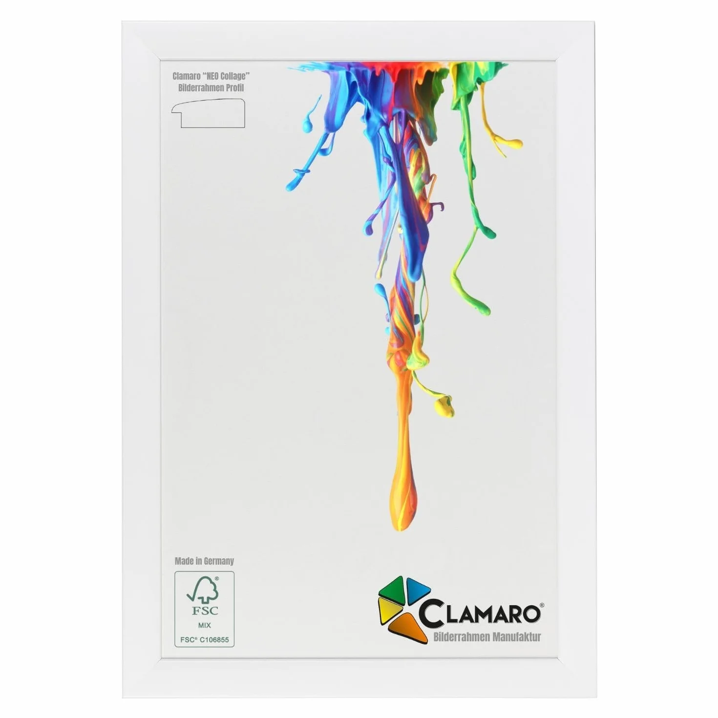 CLAMARO "Neo Collage" ramka na zdjęcia 32 x 45 cm, ręcznie wykonana na wymiar, kolor biały matowy, drewniana ramka na zdjęcia z płyty MDF, w zestawie szkło akrylowe i metalowe zawieszki (format