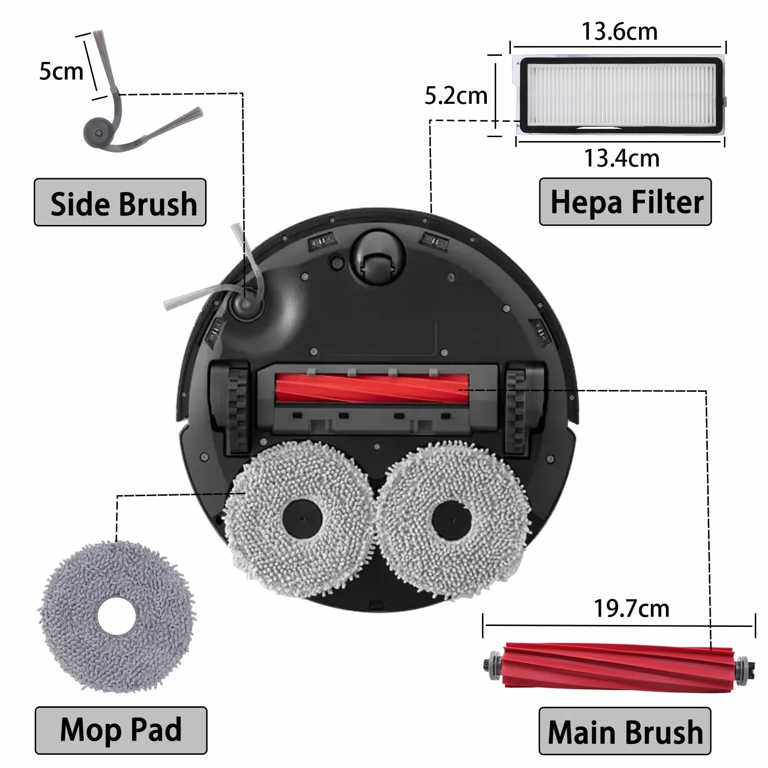 Akcesoria zamienne Roborock Qrevo QV 35A QV 35S QR 598 QR 798 - 2 szczotki główne 4 boczne 4 filtry HEPA 6 ściereczek 6 worków