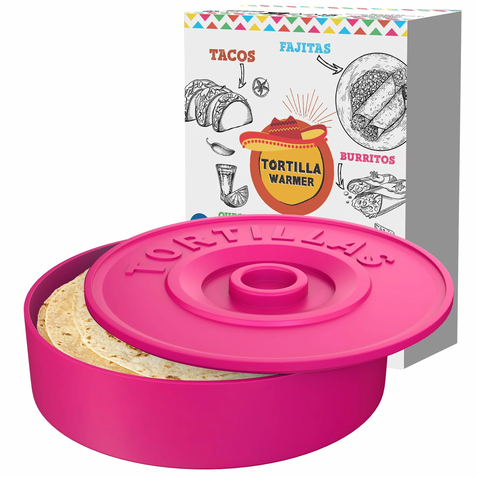 Meksykański czerwony tortillero do utrzymywania ciepła Tortillas - Fajitas - Burritos - Meksykańskie Tacos - 22 cm (Różowy)