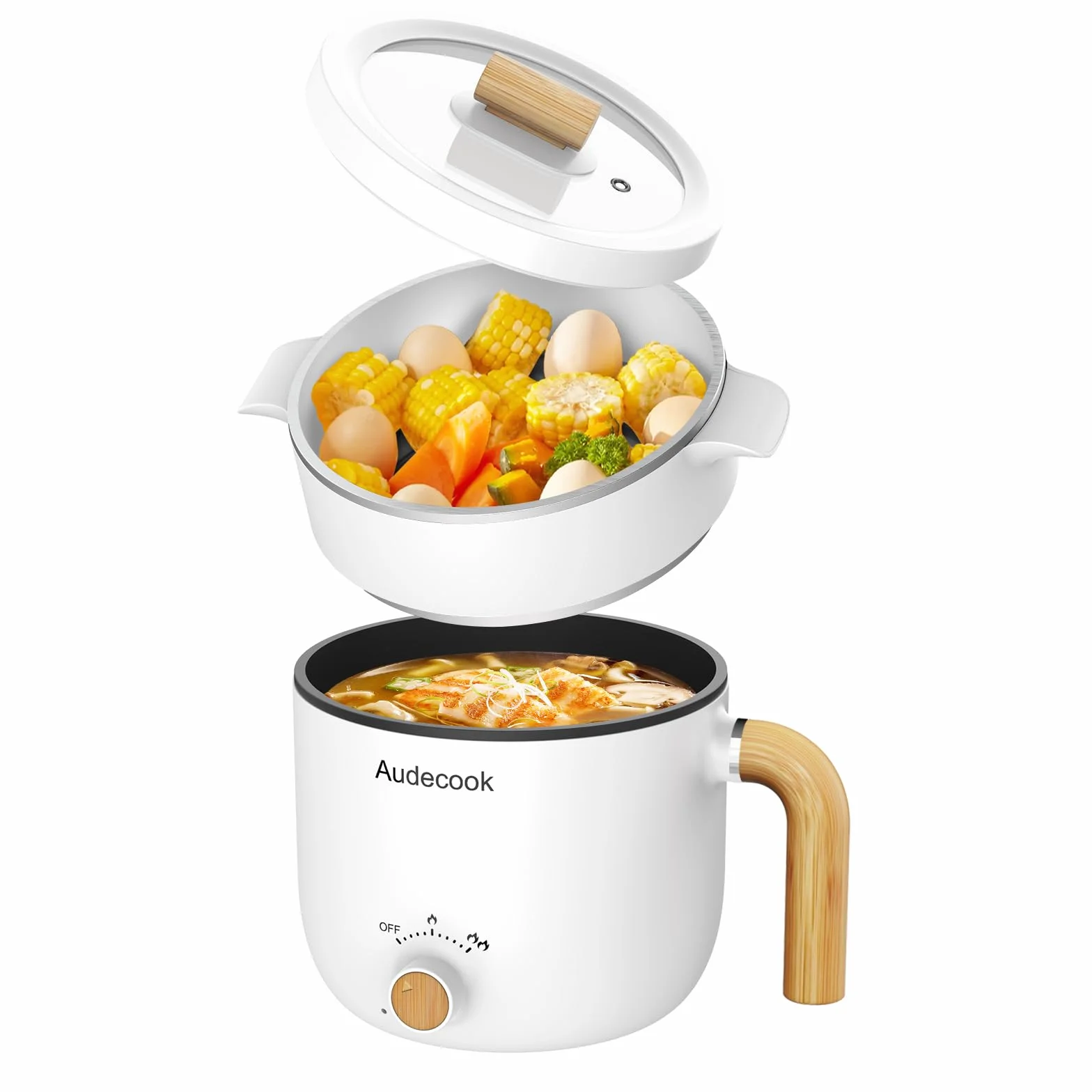Audecook Elektryczny gorący garnek z parowarem, przenośna nieprzywierająca mini wielofunkcyjna kuchenka Shabu, patelnia elektryczna z podwójną regulacją mocy, do makaronu ramenowego, makaronu, jajek