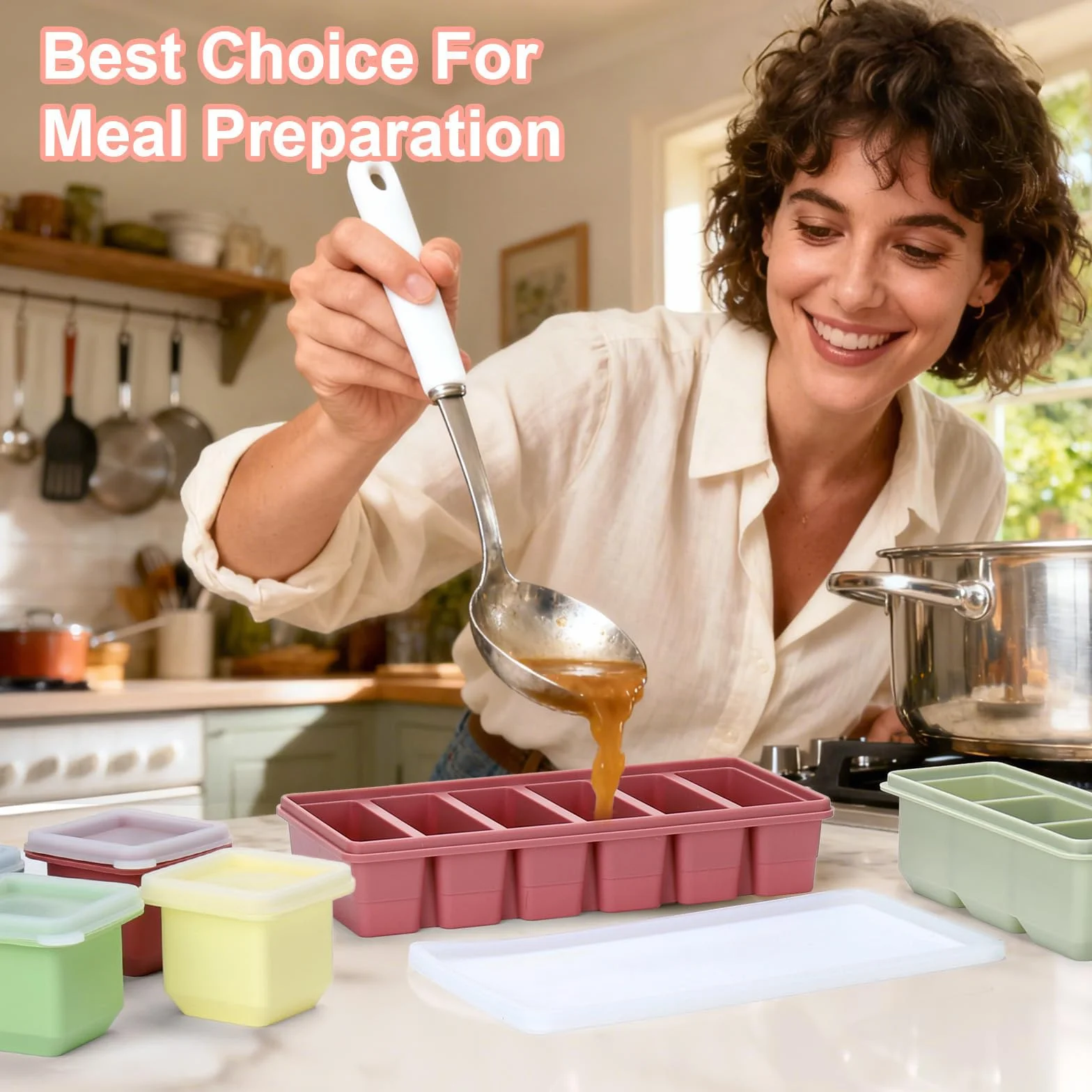 Silikon Ice Cube Tray z zestawem pokrywek, 6 sztuk – 4 x 125 ml pojedyncze porcje, 3 × 125 ml wielozadaniowy i 6 x 100 ml pojemniki do zamrażania, bez BPA pojemnik do przechowywania Z