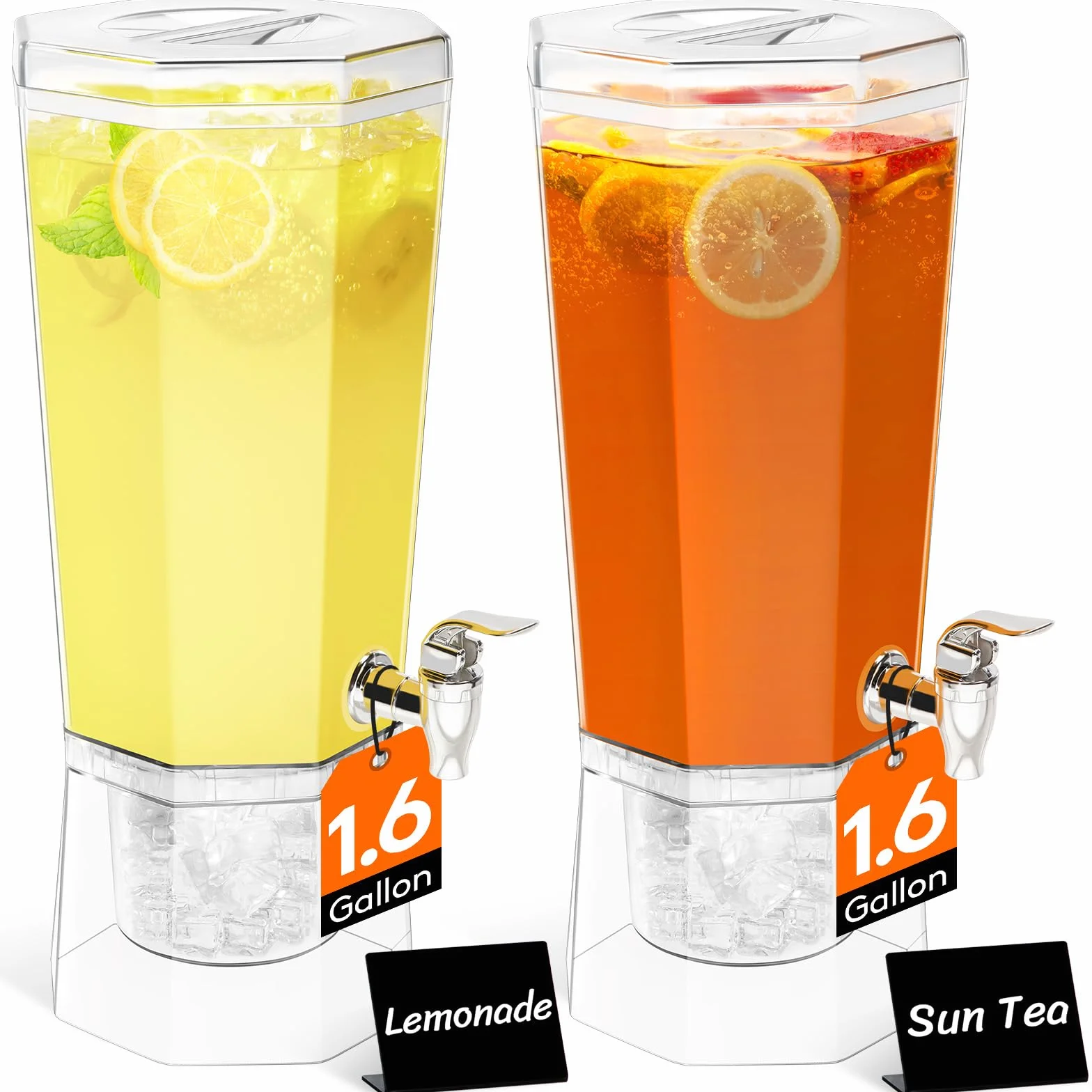 Lifewit 6L Dozownik Napojów z Kranikiem, Zestaw 2 Sztuki (w 1 opakowaniu) Plastikowy Dzbanek do Koktajli, Fontanna do Mrożonych koktajli z Podstawką na sok, Lemoniadę, Napoje Gazowane i Herbatę