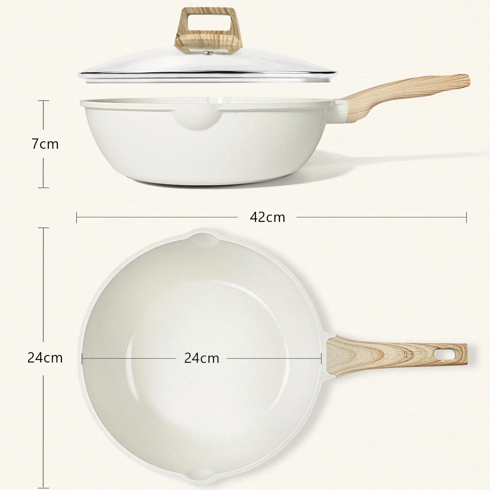 GiPP Patelnia do duszenia o wysokości 24 cm, z pokrywką, nieprzywierająca 2,5 l, patelnia 24 cm, z pokrywką, do wszystkich rodzajów kuchenek, biała