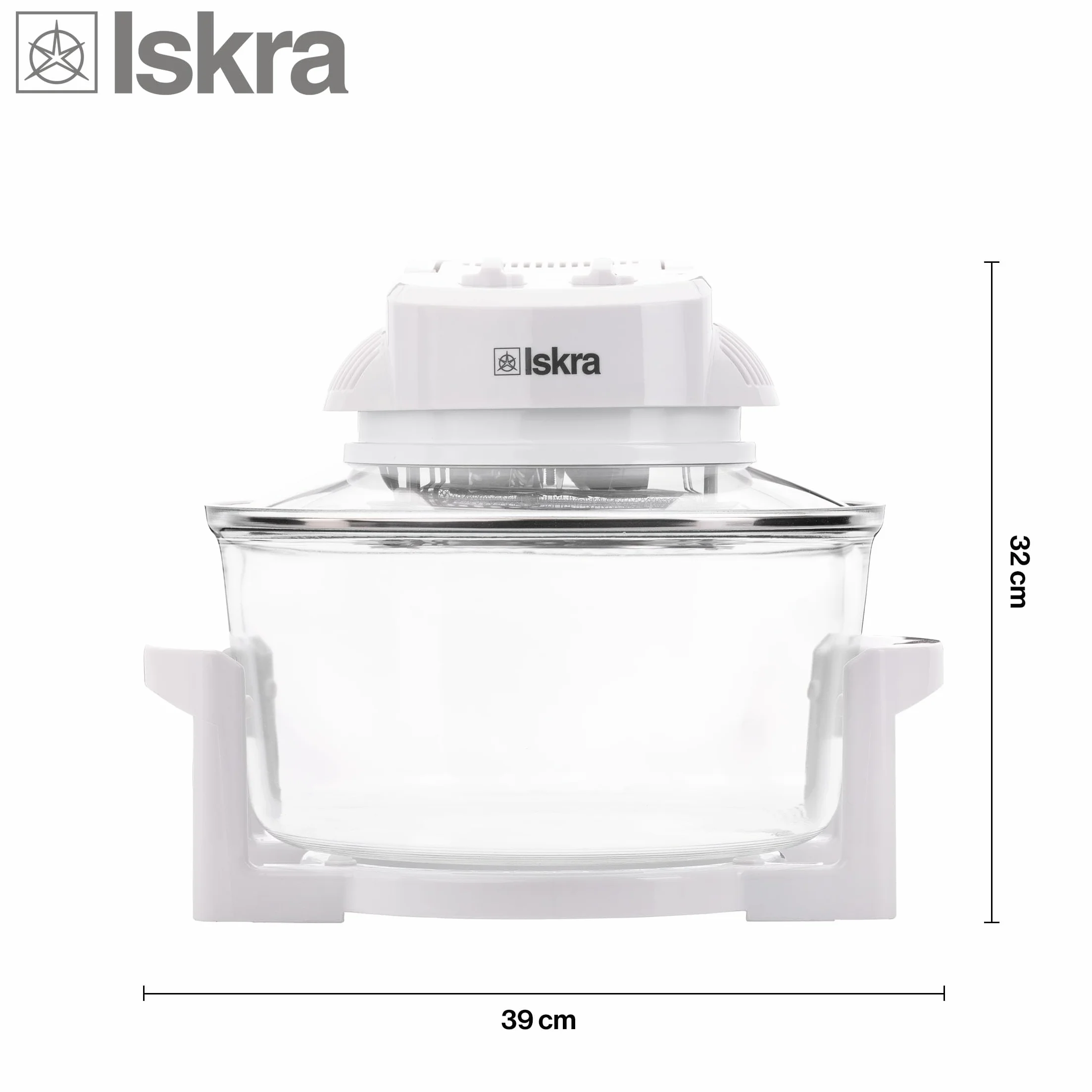 Iskra Piec halogenowy 12-17 l, wydajny piec konwekcyjny, 250 °C piec na gorące powietrze z timerem, 1400 W, szybkie nagrzewanie, wytrzymałe szkło, bogate akcesoria