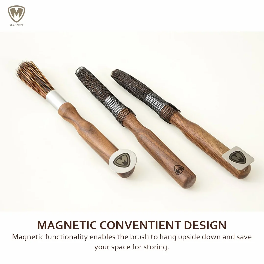 MAGNET Profesjonalny młynek do kawy, szczotka do czyszczenia, akcesoria, narzędzie, uchwyt, naturalne włosie z magnetycznym zatrzaskiem, na kemping, do domu, kuchni,