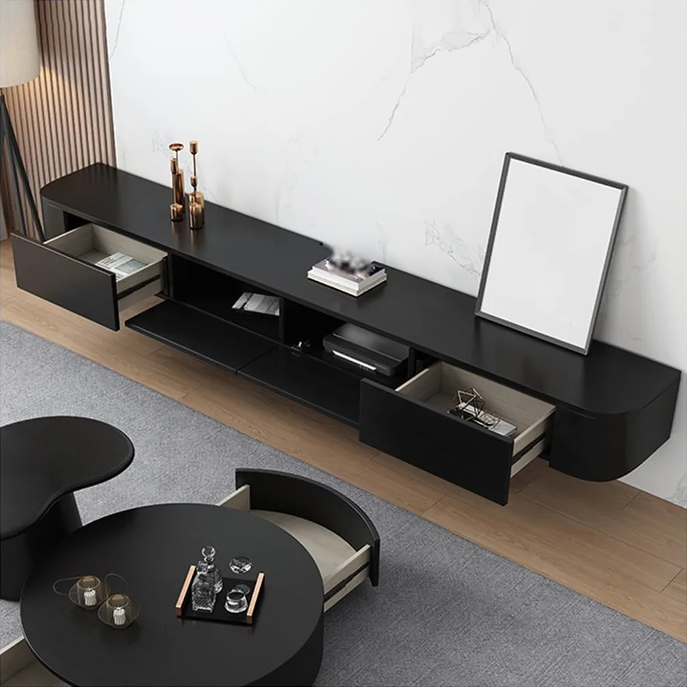 Black Wall Mounted TV Cabinet,Floating TV Stand, Entertainment Media Console, With Storage Drawers & Door,For Storage Hutch Under TV(240cm)