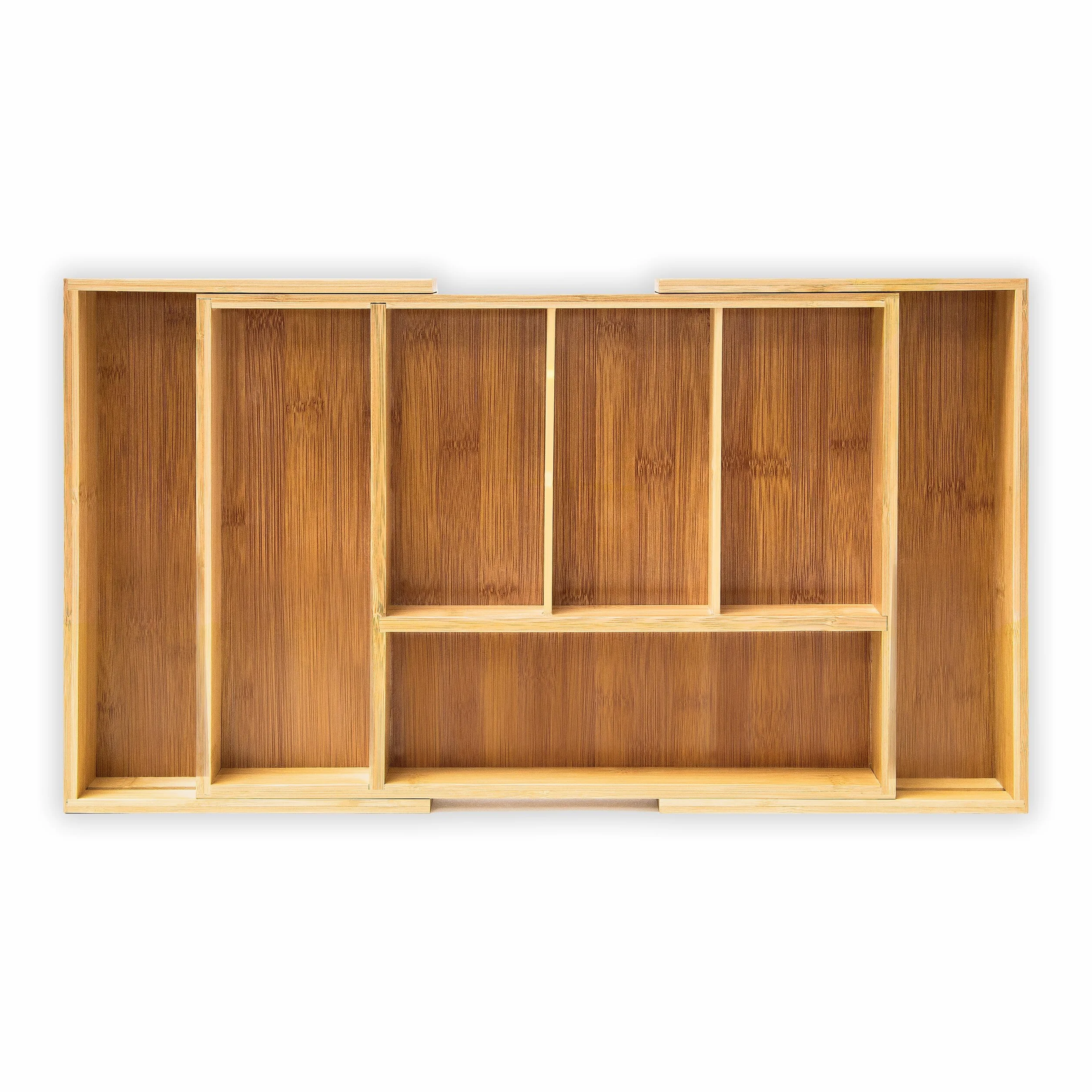 Relaxdays Wysuwany taca na sztućce HBT 5 x 48,5 x 28 cm bambusowa wkładka na sztućce z 5 do 7 przegródkami jako organizer kuchenny i wkładka szuflady łatwa w pielęgnacji taca na sztućce do wszystkich szuflad, naturalna