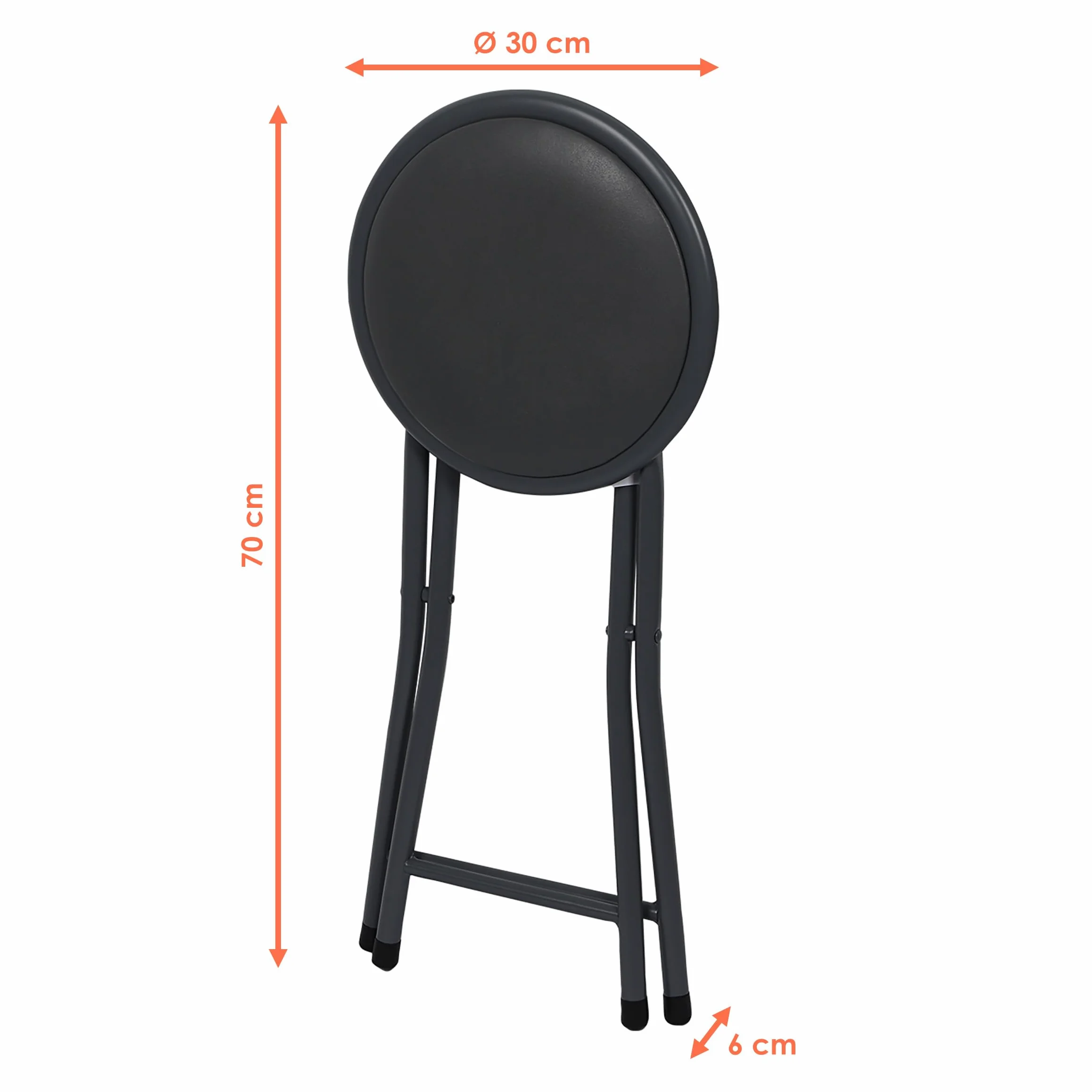 Spetebo Metalowy stołek składany okrągły czarny 45 x Ø 30 cm z tapicerowanym siedziskiem