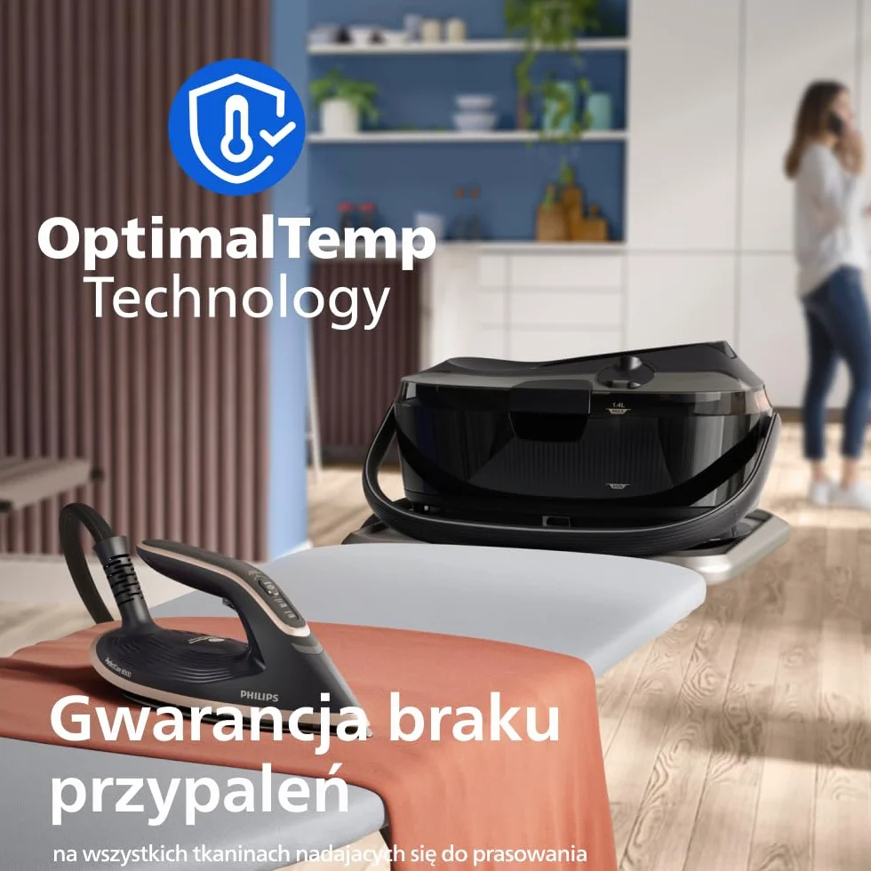 Philips Generator Pary PerfectCare serii 8000 - Strumień pary 215 g/min, Łatwe Przenoszenie i Przechowywanie, OptimalTEMP, SteamGlide Elite, 1,4L, Easy De-Calc, Gwarancja Braku Przypaleń (PSG8200/80)