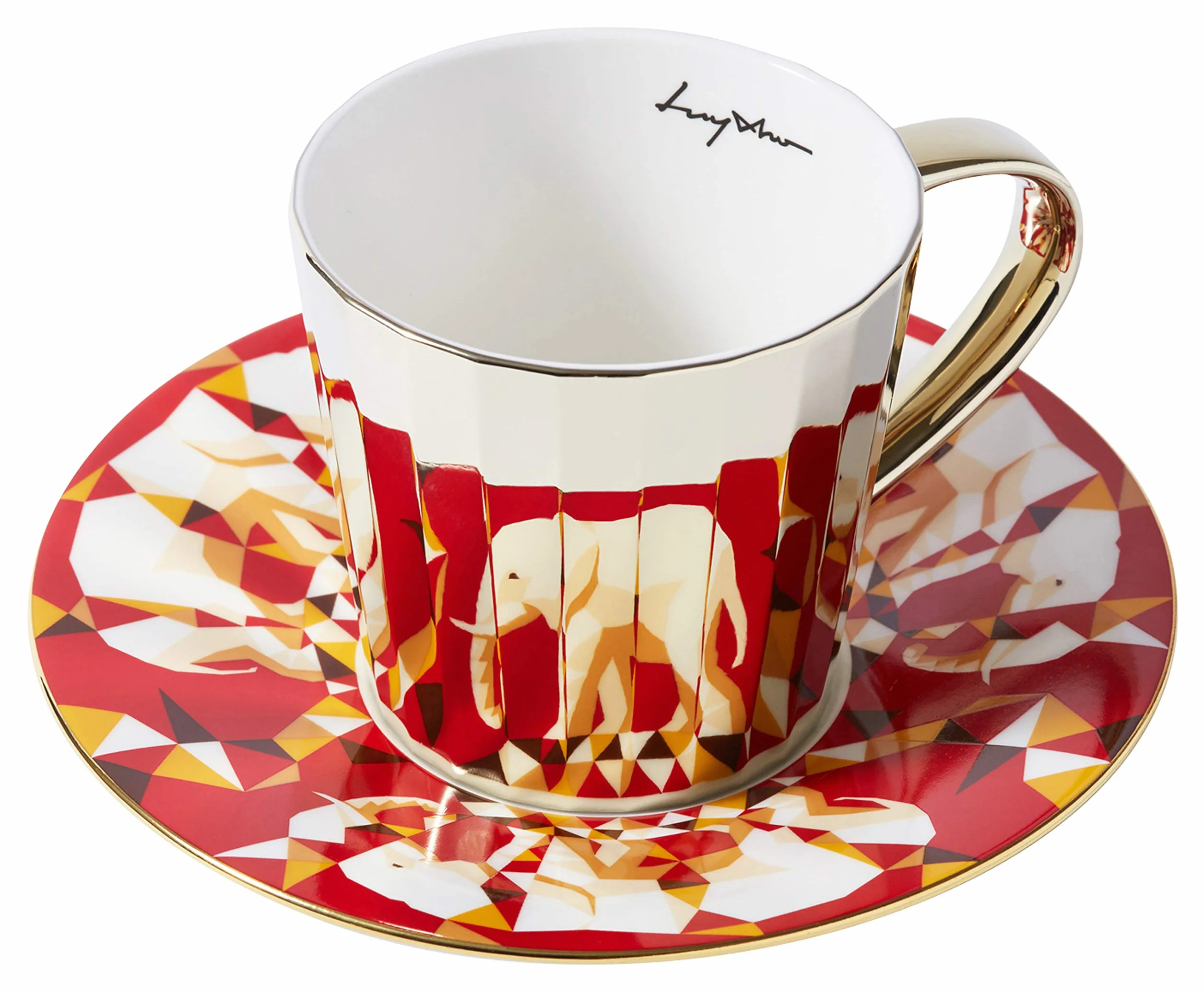 Luycho Angled Mirror Cup & Saucer African Elephant 330 ml