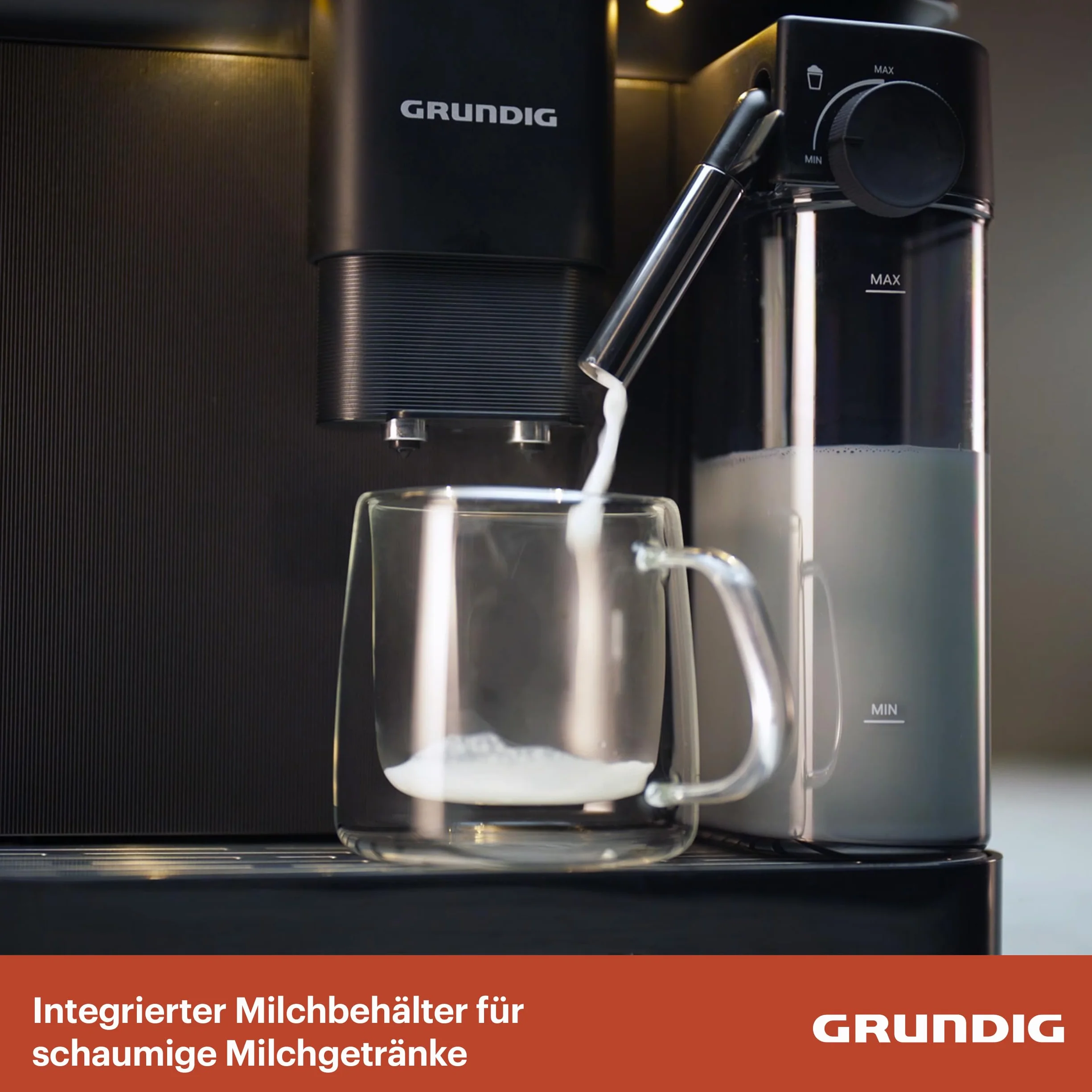 Grundig KVA 7230 ekspres do kawy, 10 specjałów do kawy, 13 stopni mielenia, pojemnik na mleko, wydajny 1350 W, ciśnienie pompy 19 bar, podwójna dysza, oświetlenie, czarny/ciemny srebrny