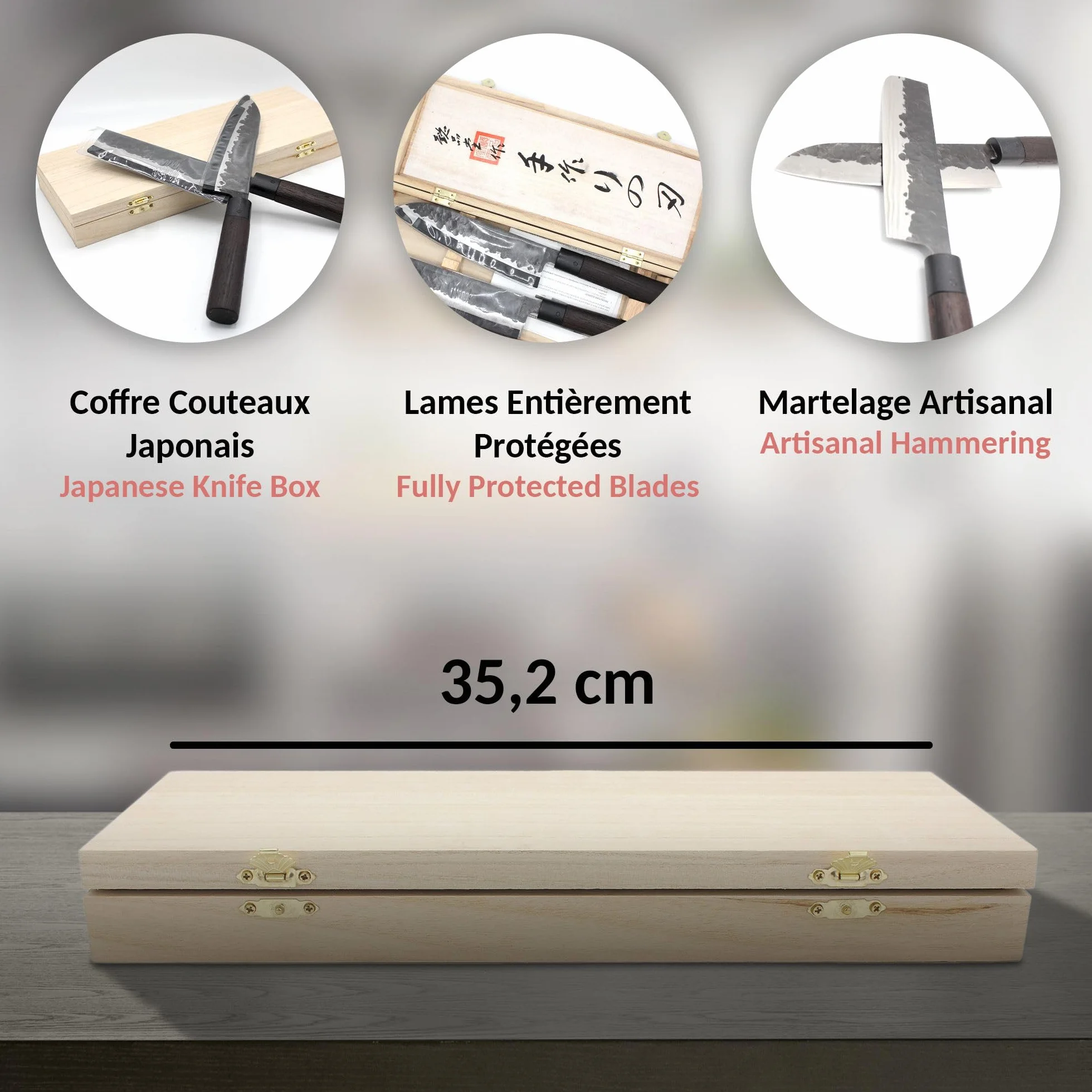 FISHTEC - Coffret 2 Couteaux Japonais - Nakiri et Santoku - Lame en Acier - Manche en Palissandre Africain - Boite Cadeau Protégeant la Lame - Coefficient 58 HRC - Martelage Artisanal