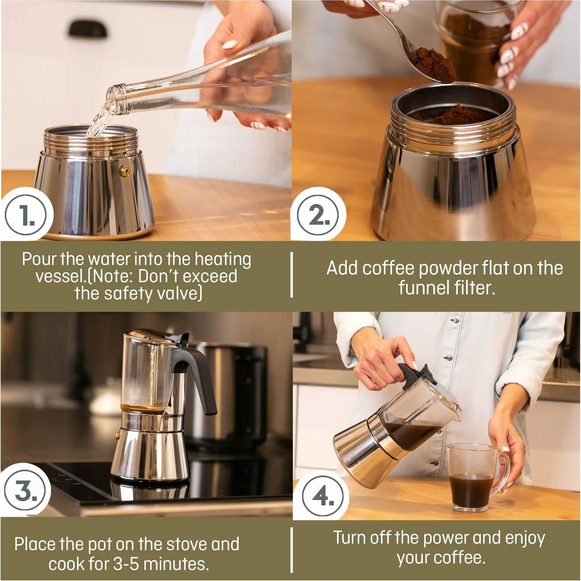 VeoHome Włoski ekspres do kawy ze szkła i stali nierdzewnej 360 ml, ekspres do kawy Moka do kuchenki indukcyjnej, gazowej, ceramicznej, styl espresso, 7 filiżanek, bezpieczny, można myć w zmywarce