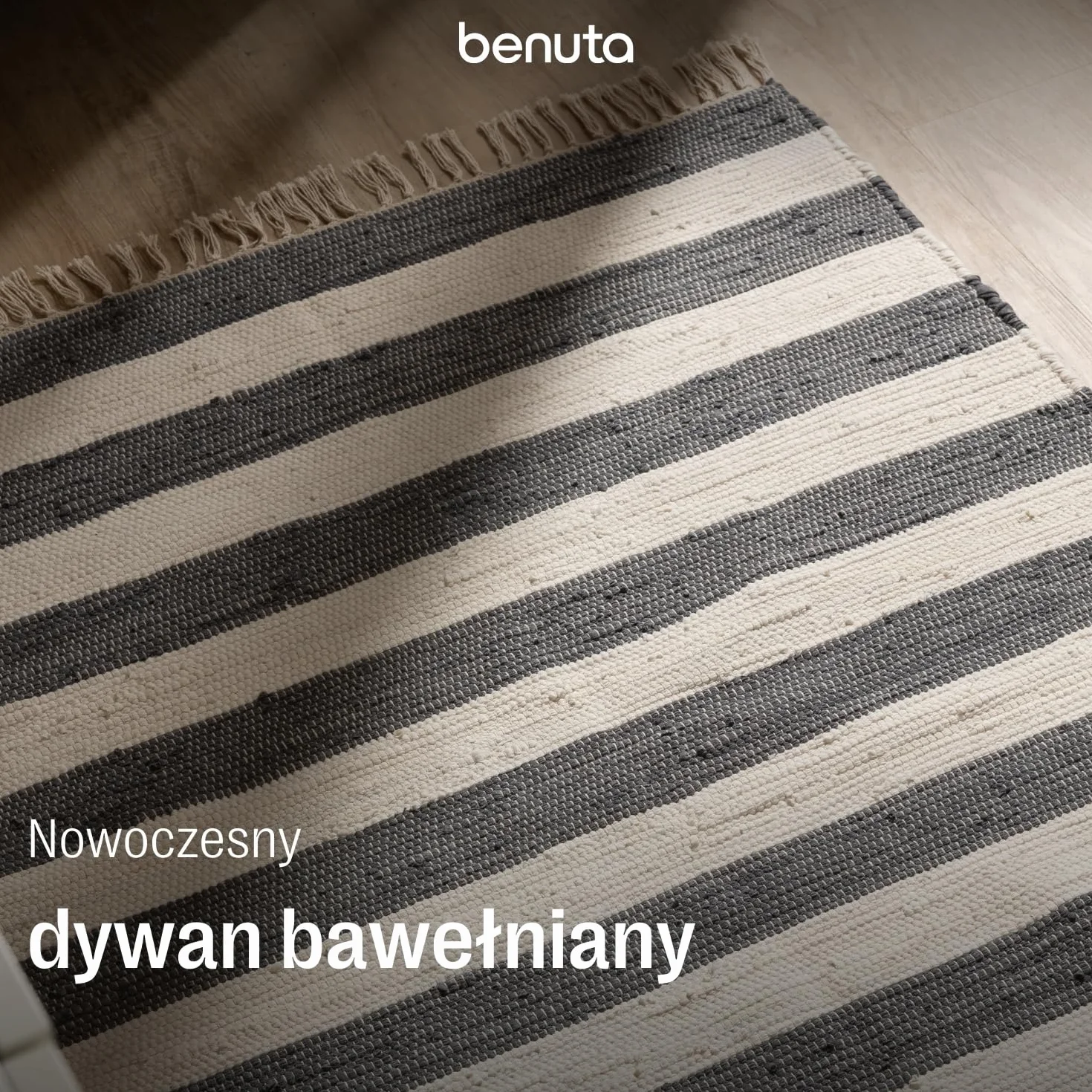 benuta Basic Bawełniany Dywan Tom - Szary/Kremowy 80x250 cm - Ręcznie tkany salon - 100% recykling bawełna - Ogrzewanie podłogowe