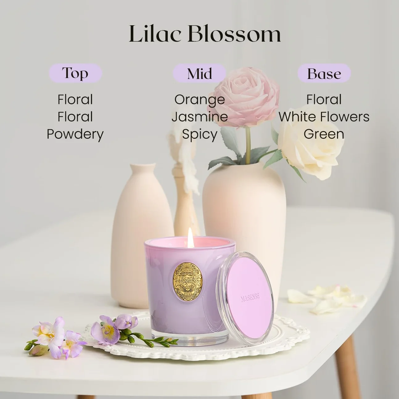 M&SENSE 10.2 oz Soy Wax Candle Lilac Blossom Scented 55 Hour Burn Aromatherapy Gift
