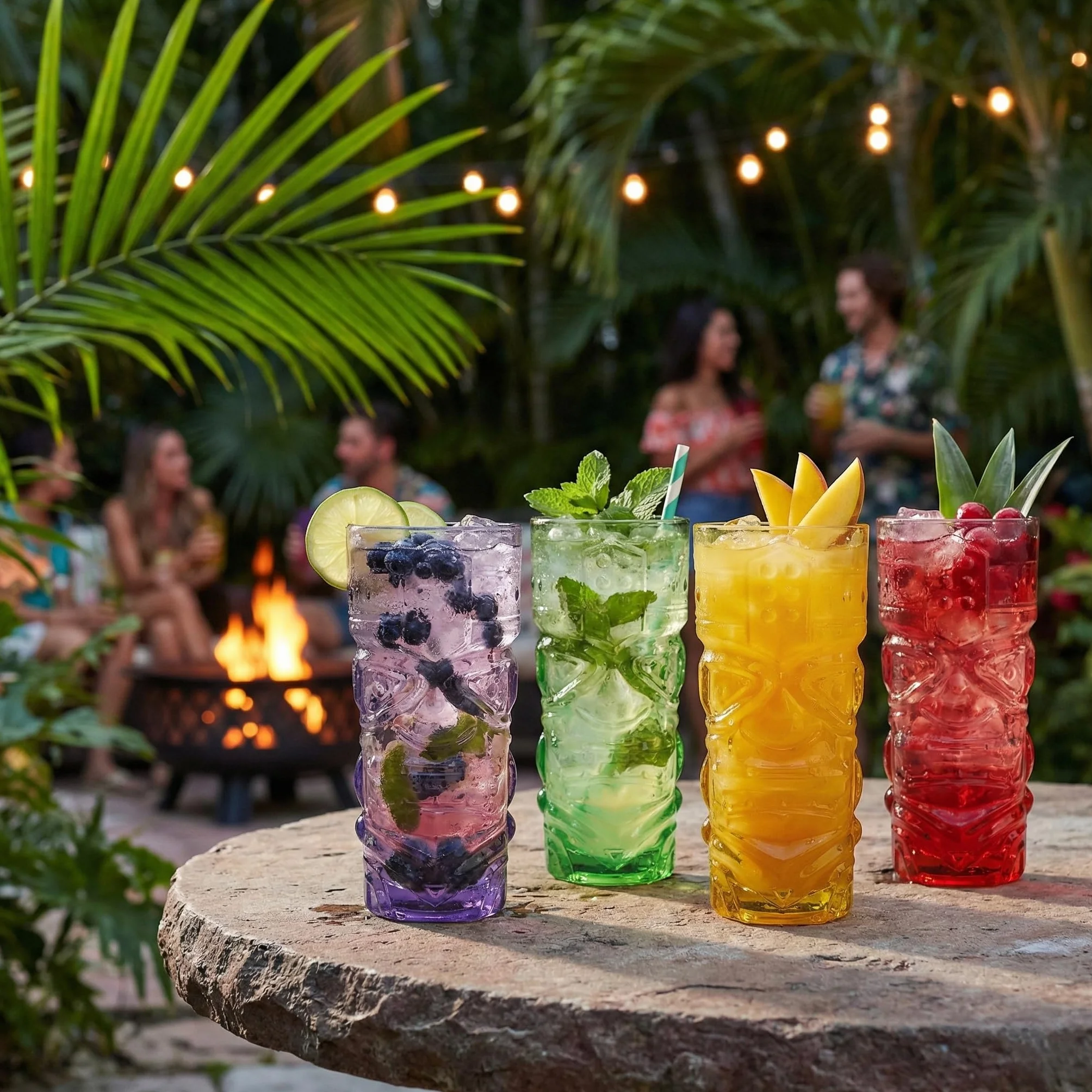 CKB LTD Zestaw 4 kieliszków do koktajli Tiki Bar - Wysokie kieliszki idealne na hawajską imprezę z rumem, koktajle mieszane na bazie rumu, drinki Mai Tai, Long Island Iced Tea lub Zombie