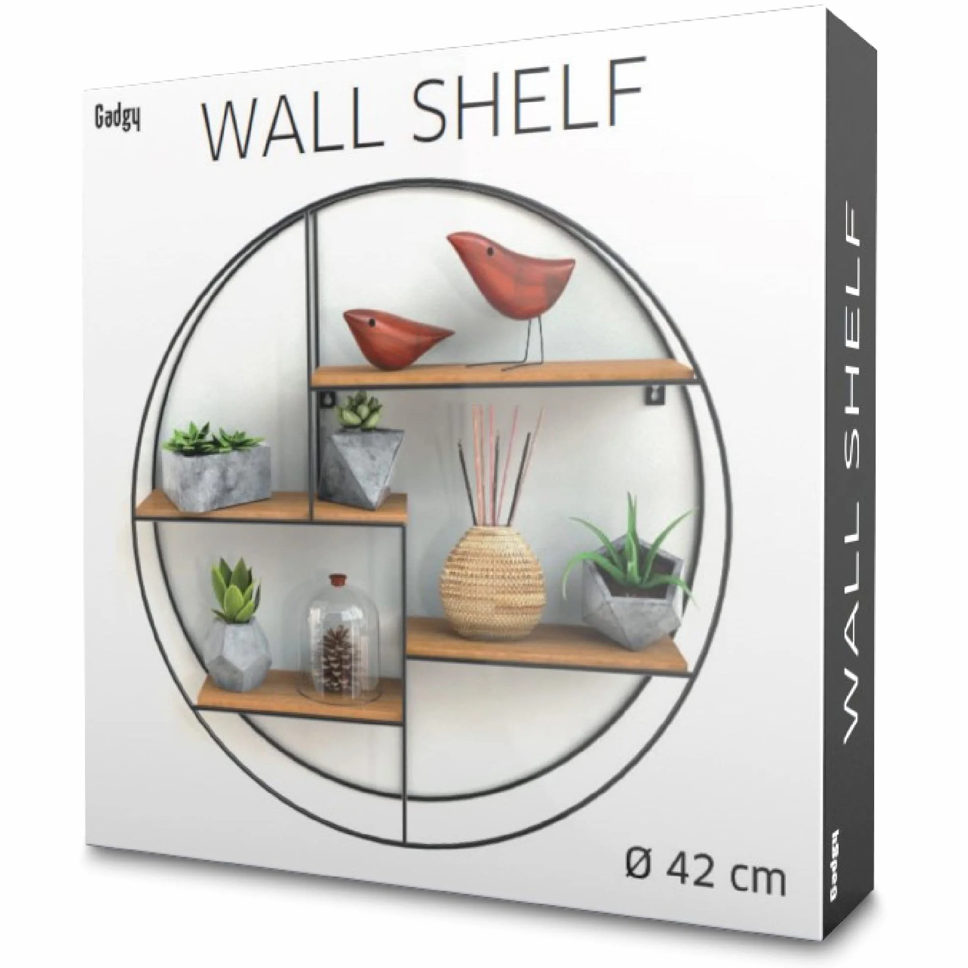 Gadgy Okrągły Regał Ścienny z 4 Półkami 42x10 cm Drewno Metal Industrialny