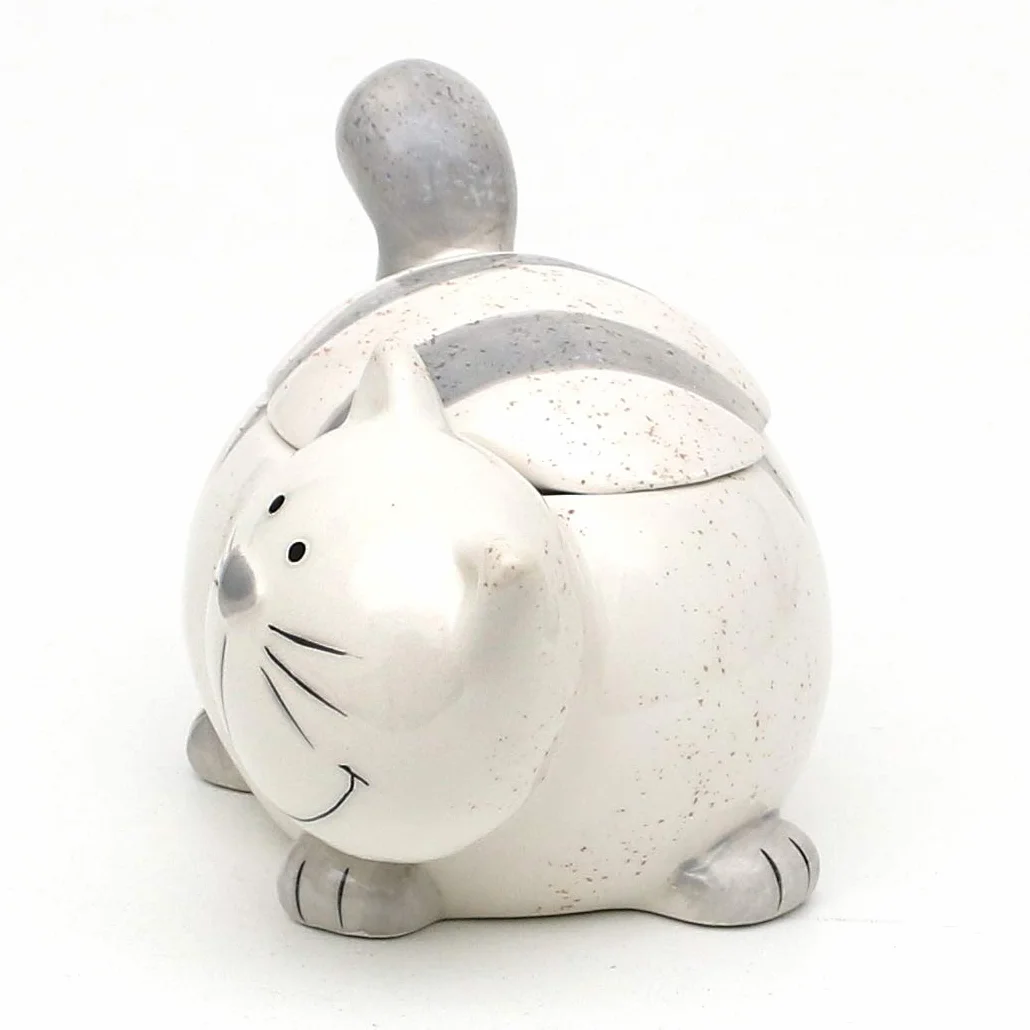 Dekohelden24 Ceramiczna puszka z pokrywką, jako kot, wymiary ok. 12 x 11 x 13 cm, szara