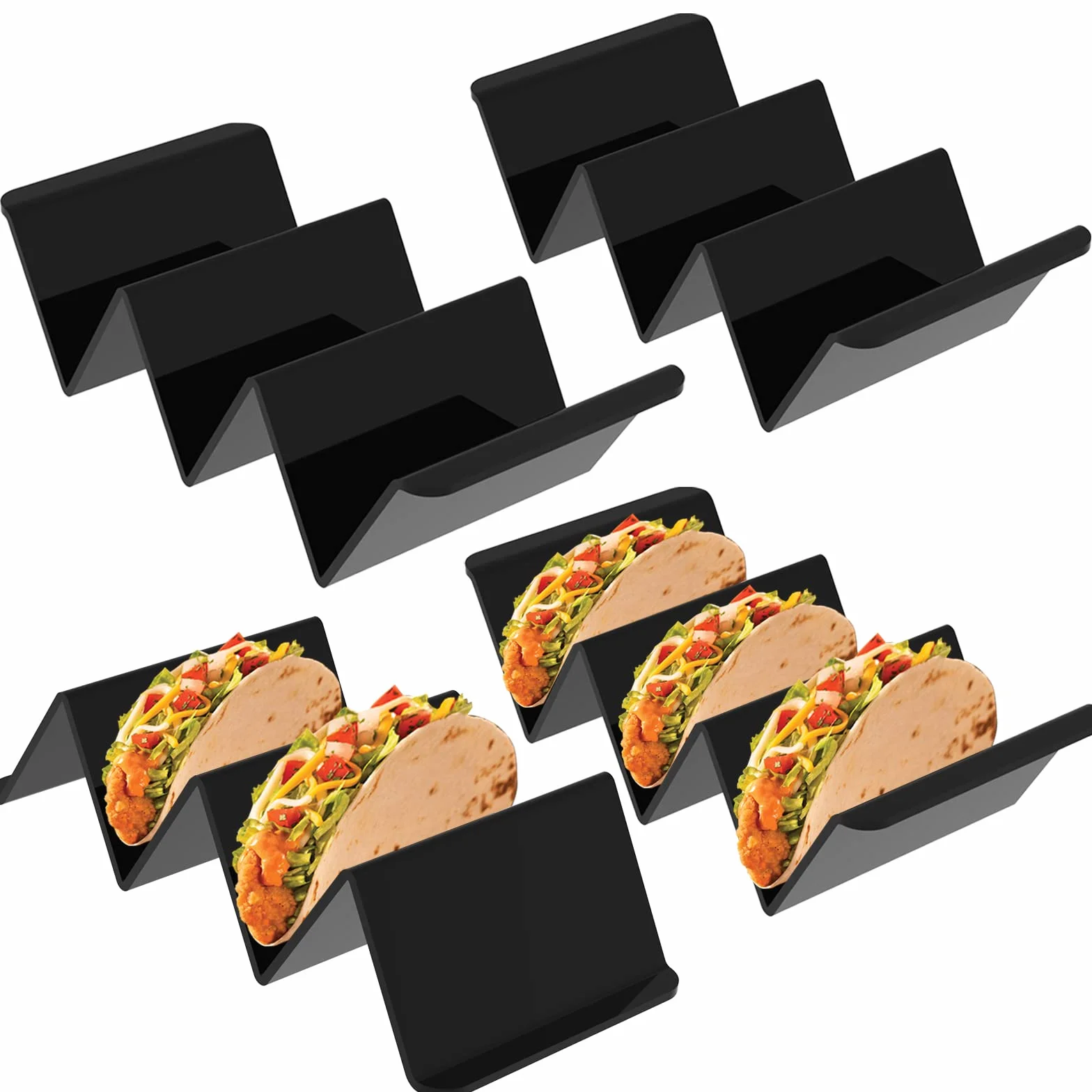 webake Taco stojak akrylowy 4 sztuki, uchwyt na gorące dogi, taco rack w kształcie fali, na taco, hotdog, kanapki, do restauracji, domu, na piknik, imprezę, festiwal, czarny