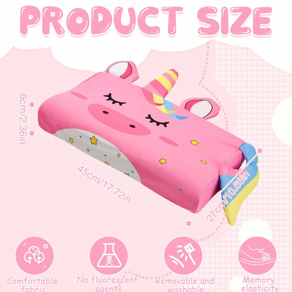 Schlummerkids Poduszka dla dzieci, 45 x 27 x 6 cm, oddychająca poduszka dla dzieci, wyjątkowa poduszka ze zwierzętami, ergonomiczna poduszka do spania dla małych dzieci (różowa)