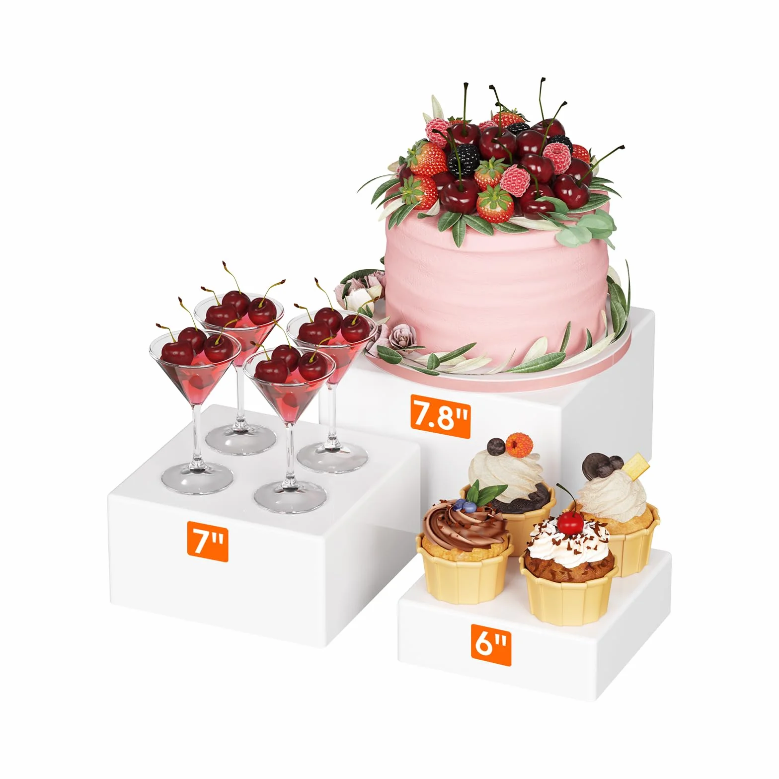 20*20*12.8cm Lifewit Stojak na Tort, 3 Sztuki, do Wielokrotnego Użytku, z Podstawką, Rekwizytami do Robienia Zdjęć w Formie Bufetu, Wesela, Kolejki, Uroczystości Rodzinnych, Urodzin, Biały