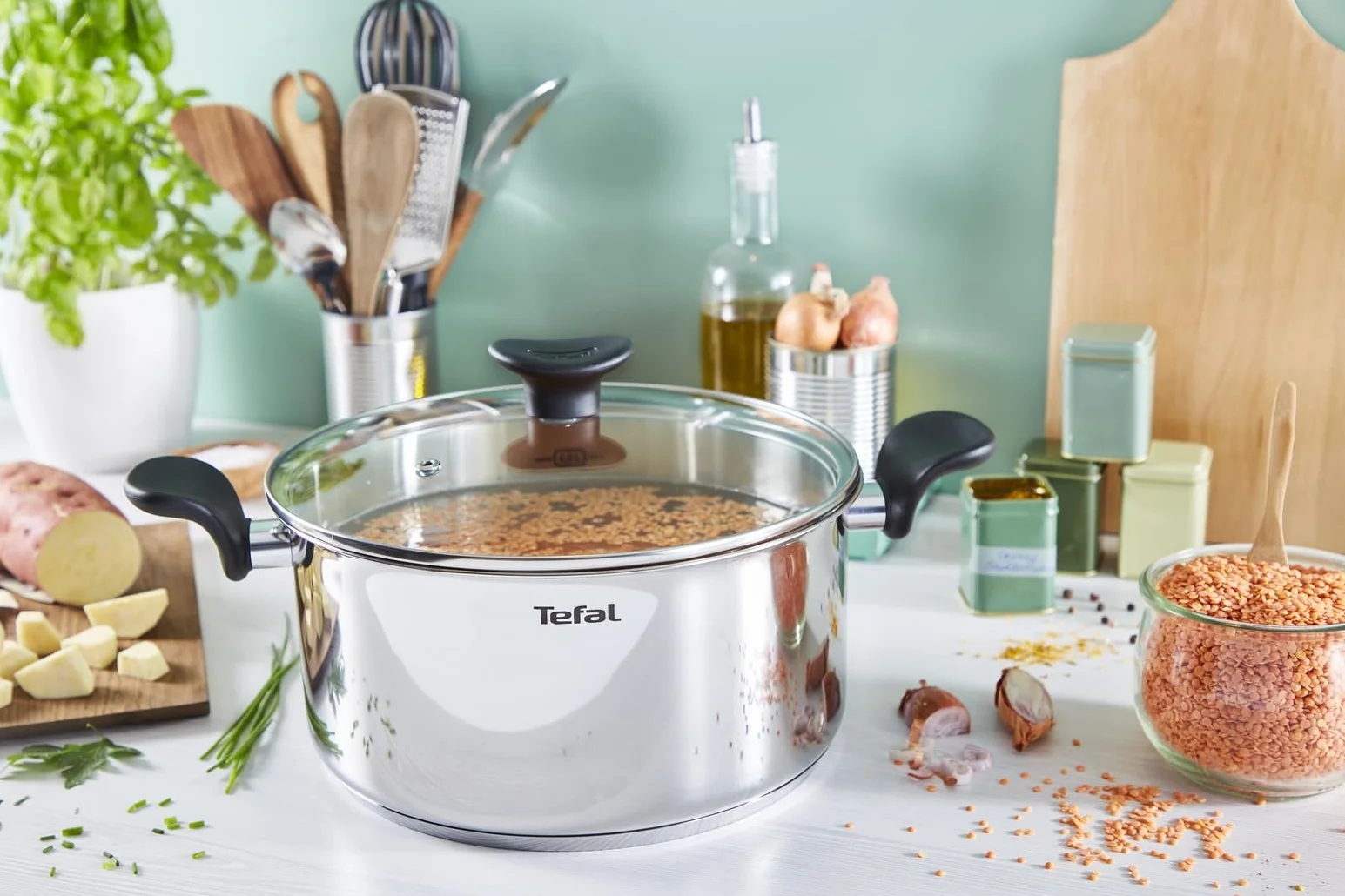 Tefal Dutch Oven 24 cm (5,3 l) + szklana pokrywka, wszystkie źródła ciepła, w tym indukcja, stal szlachetna klasy premium, E3084604