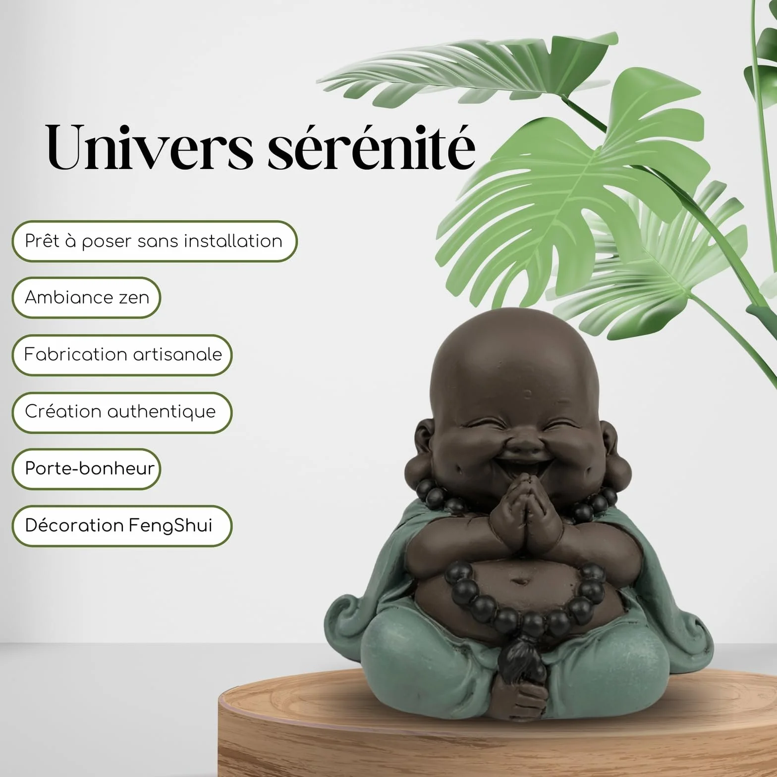 Statua Boudha Szczęśliwy Stojak - Dekoracja Zen i Feng Shui - aby stworzyć relaksującą i duchową atmosferę - Oryginalny pomysł na prezent - szerokość: 9 cm - Kolor: Zielony i brązowy - Zen'Light