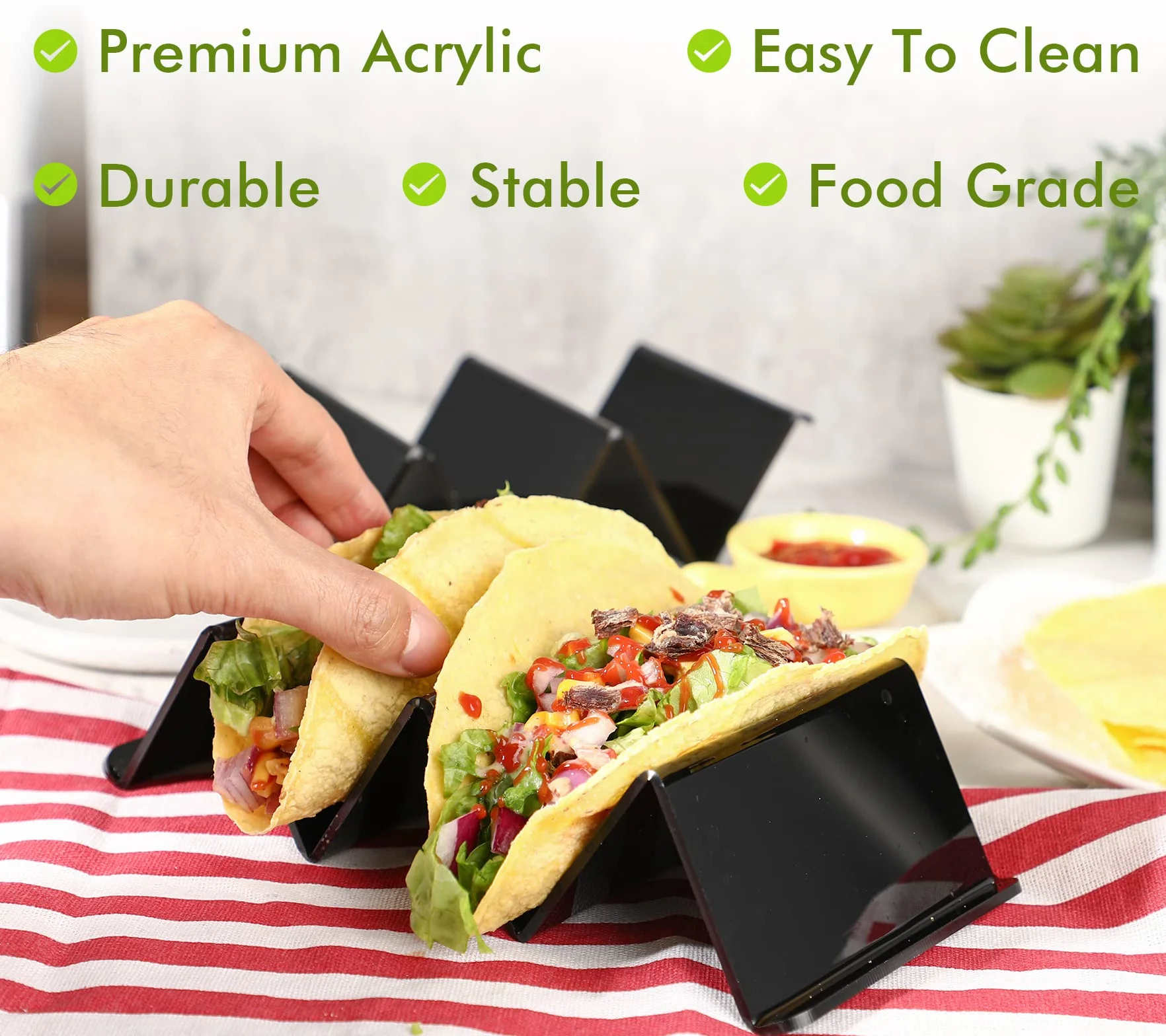 webake Taco stojak akrylowy 4 sztuki, uchwyt na gorące dogi, taco rack w kształcie fali, na taco, hotdog, kanapki, do restauracji, domu, na piknik, imprezę, festiwal, czarny