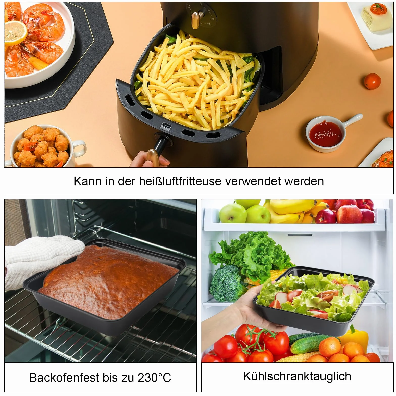 APOMOONS 2 sztuki blach do pieczenia ciast, stal nierdzewna, z powłoką zapobiegającą przywieraniu, kwadratowa forma do ciasta, lasagne, z żółtym pędzlem do oleju, łatwa do czyszczenia, 22 x 22 x 5,5