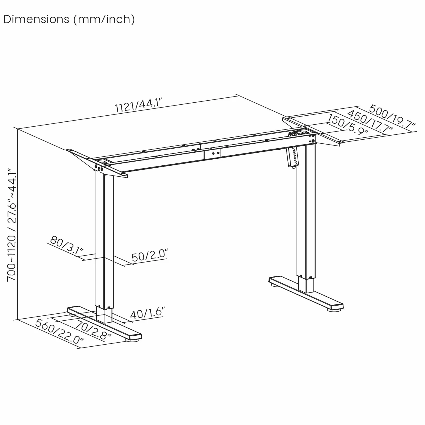 Stelaż biurka z elektryczną regulacją wysokości, maks. wysokość 1160 mm, maks. 80 kg, bez blatu do pracy stojącej i siedzącej, białe, ER-400 W
